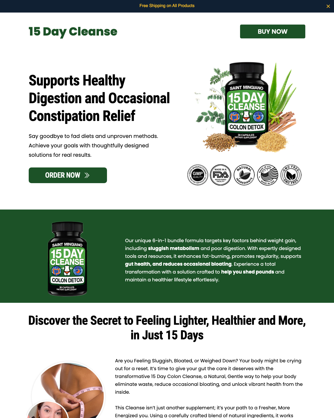 Screenshot of the 15 Day Cleanse - Weight Loss Management - Stomach & Body Cleanse Detox sales page — open current offer