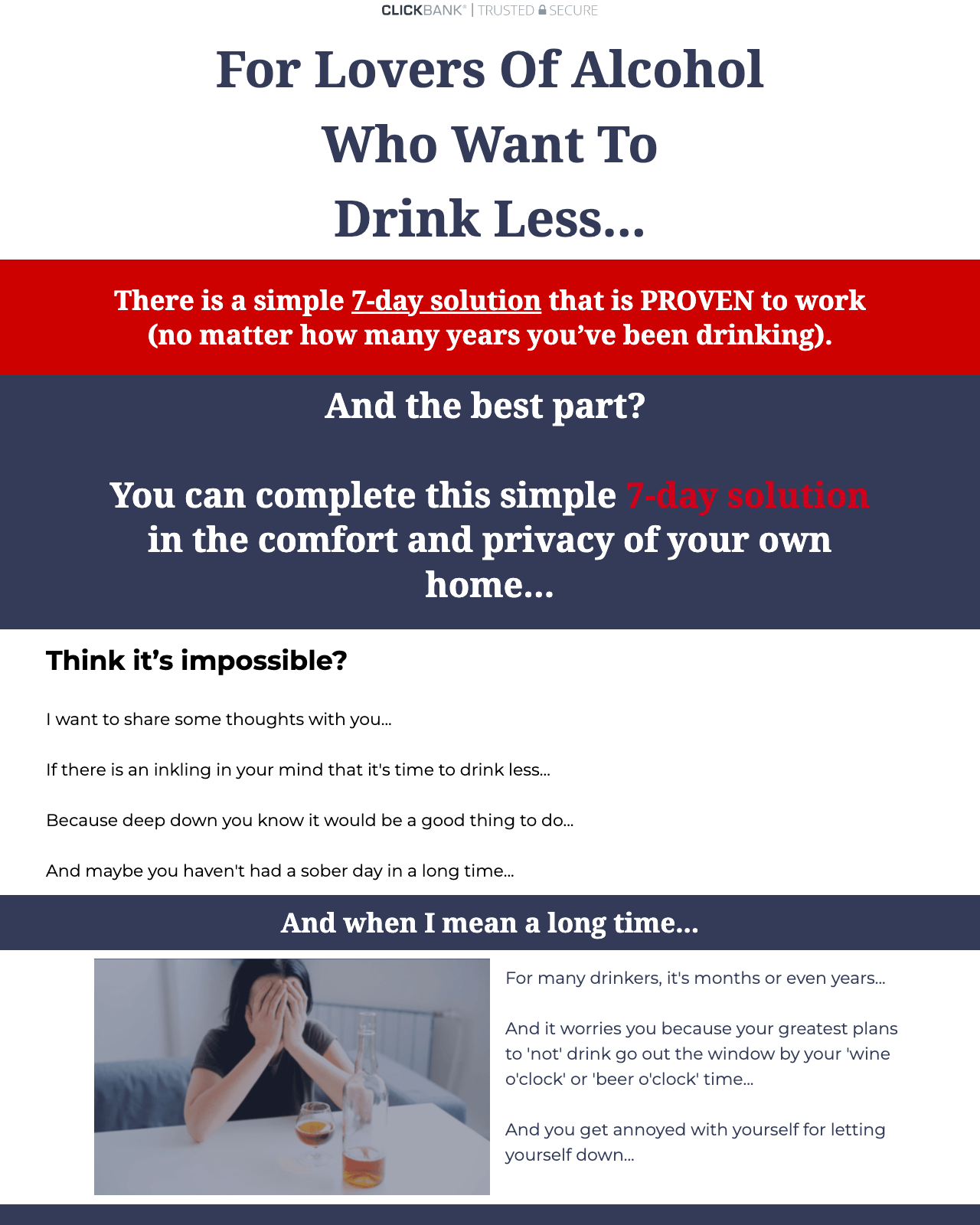 Screenshot of the 7 Days to Drink Less sales page — open current offer