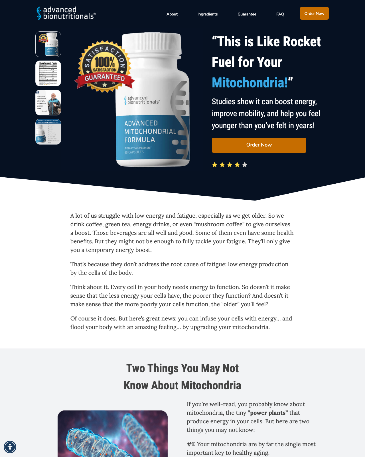 Screenshot of the Advanced Mitochondrial Formula – Top Cellular Energy Offer sales page — open current offer