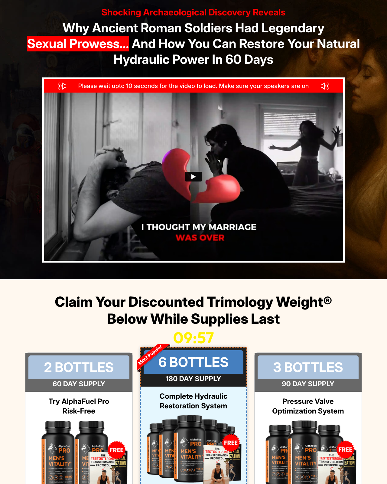 Screenshot of the Alpha Fuel Pro - Industry Leading Male Health Offer sales page — open current offer