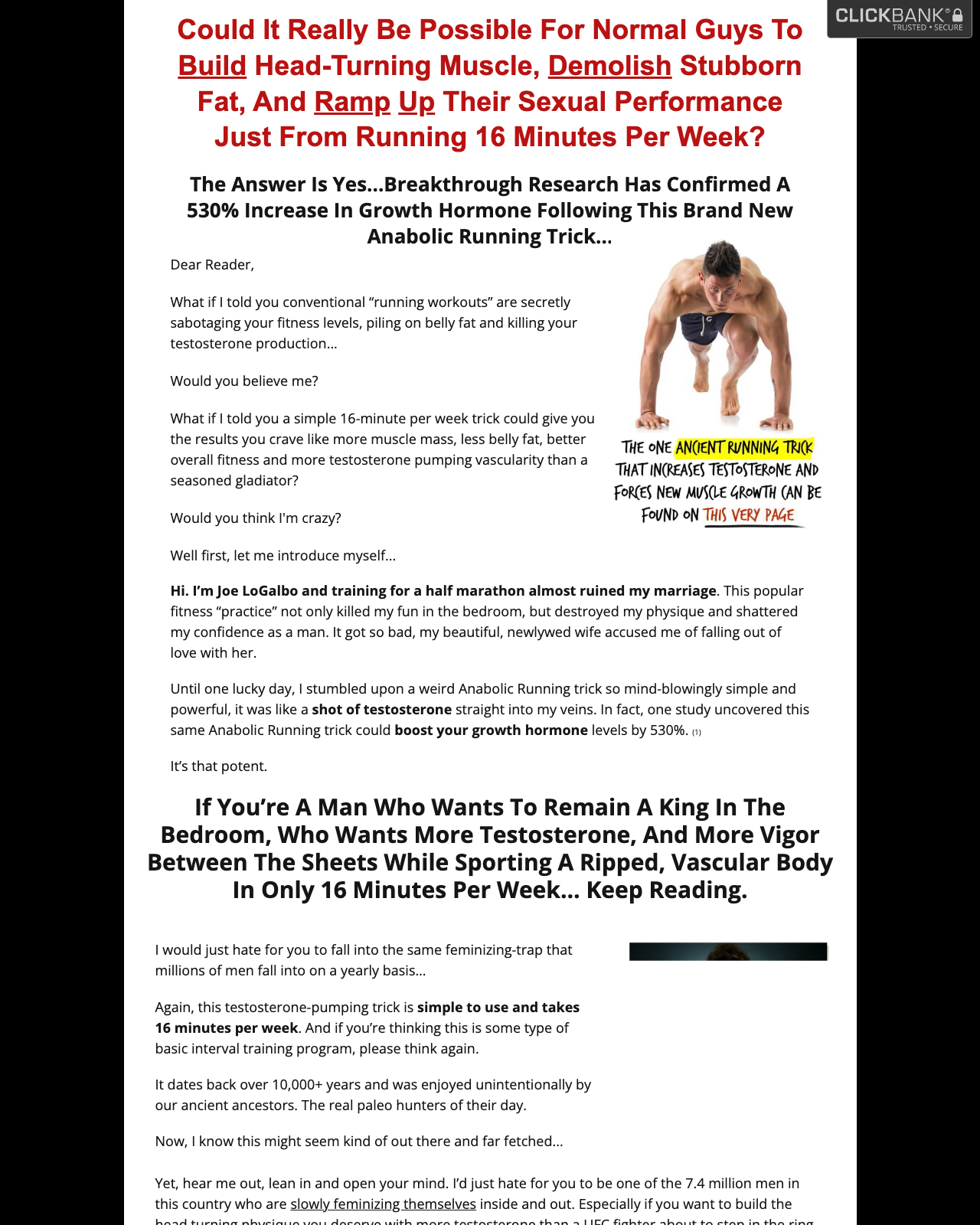 Screenshot of the Anabolic Running sales page — open current offer