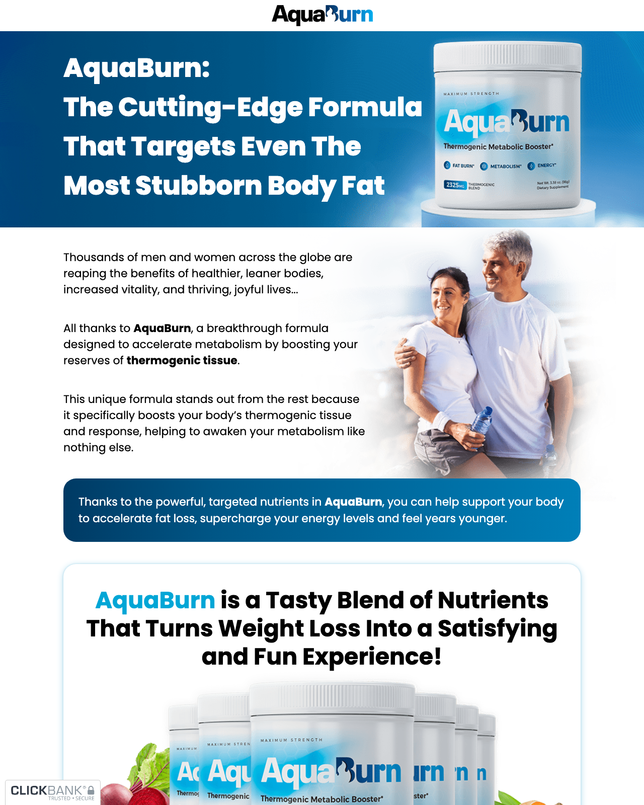 Screenshot of the Aquaburn - Breakthrough Weight Loss Offer sales page — open current offer