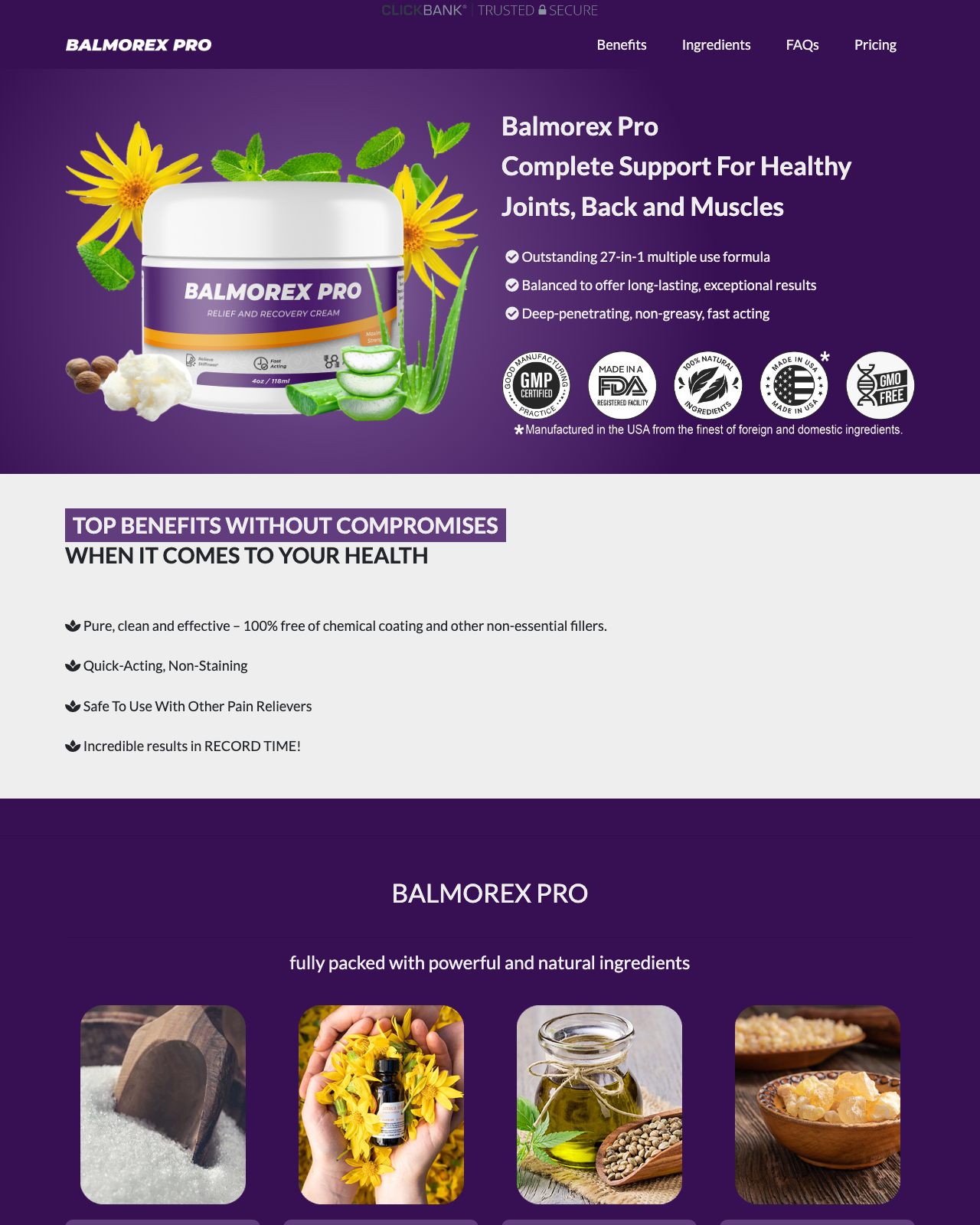 Screenshot of the Balmorex - Top Back & Joint Pain Cream Product sales page — open current offer