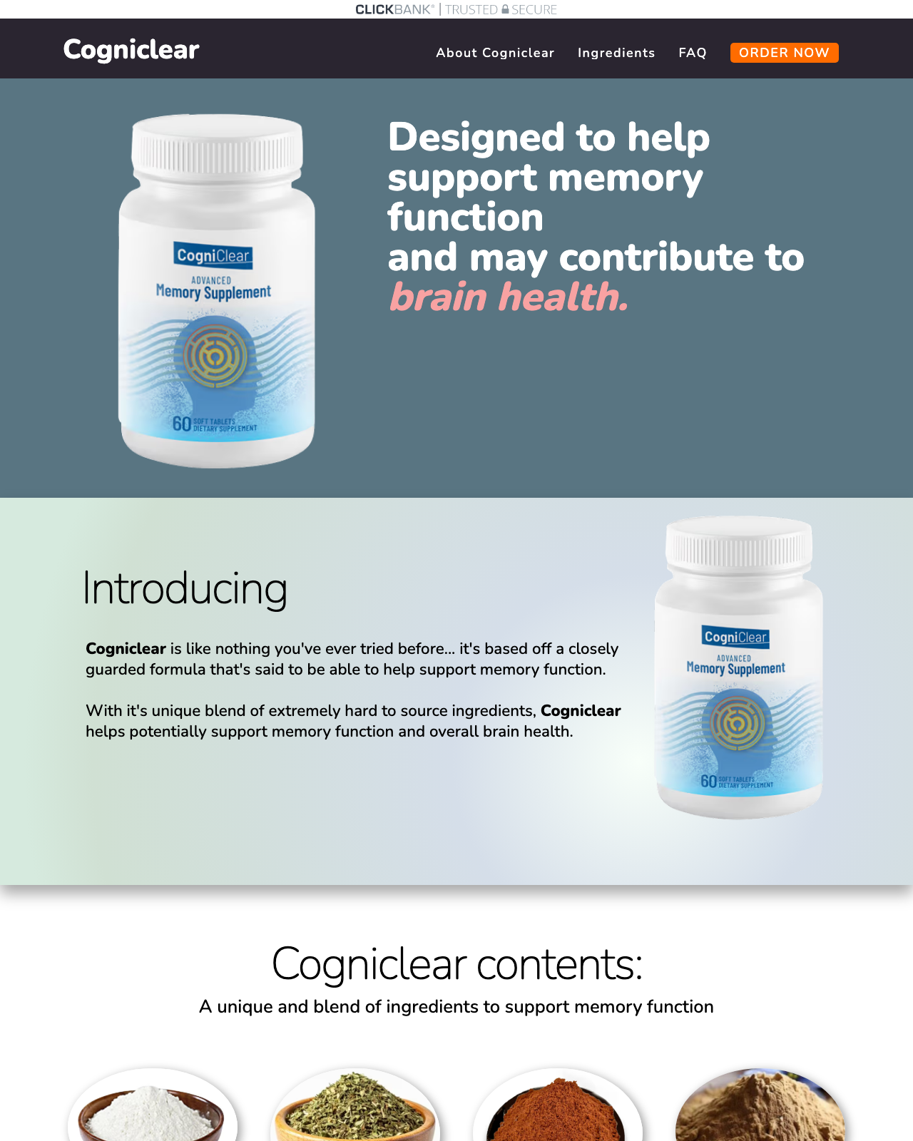 Screenshot of the CogniClear – The 2025 Brain Supplement Exploding EPCs! sales page — open current offer