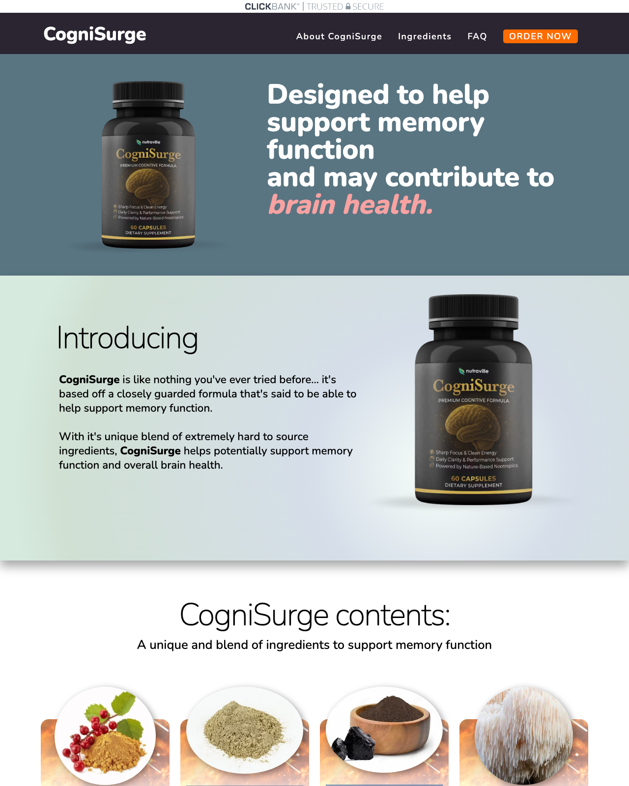 Screenshot of the CogniSurge – 2025 Advanced Memory Supplement Driving High EPC sales page — open current offer
