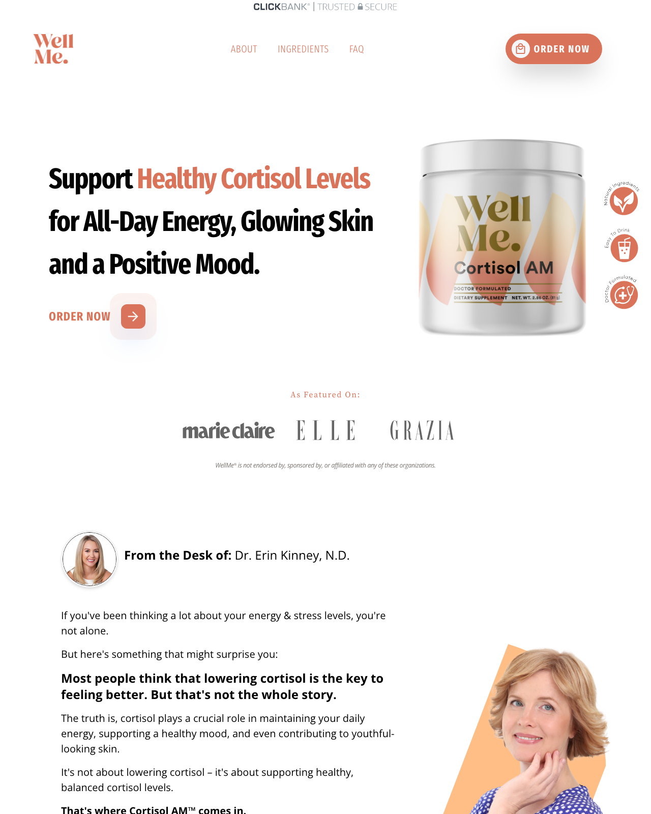 Screenshot of the Cortisol AM sales page — open current offer