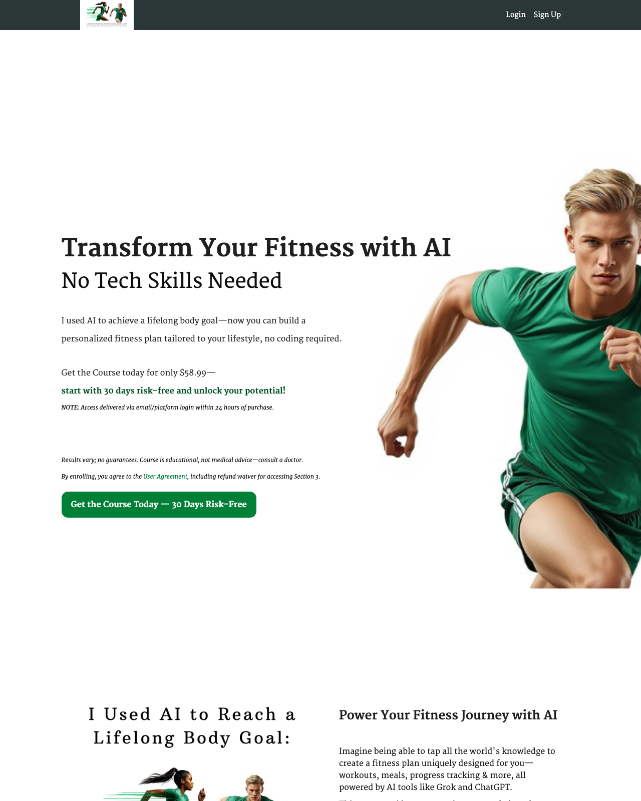 Screenshot of the Course Teaching AI-Powered Weight Loss & Fitness sales page — open current offer