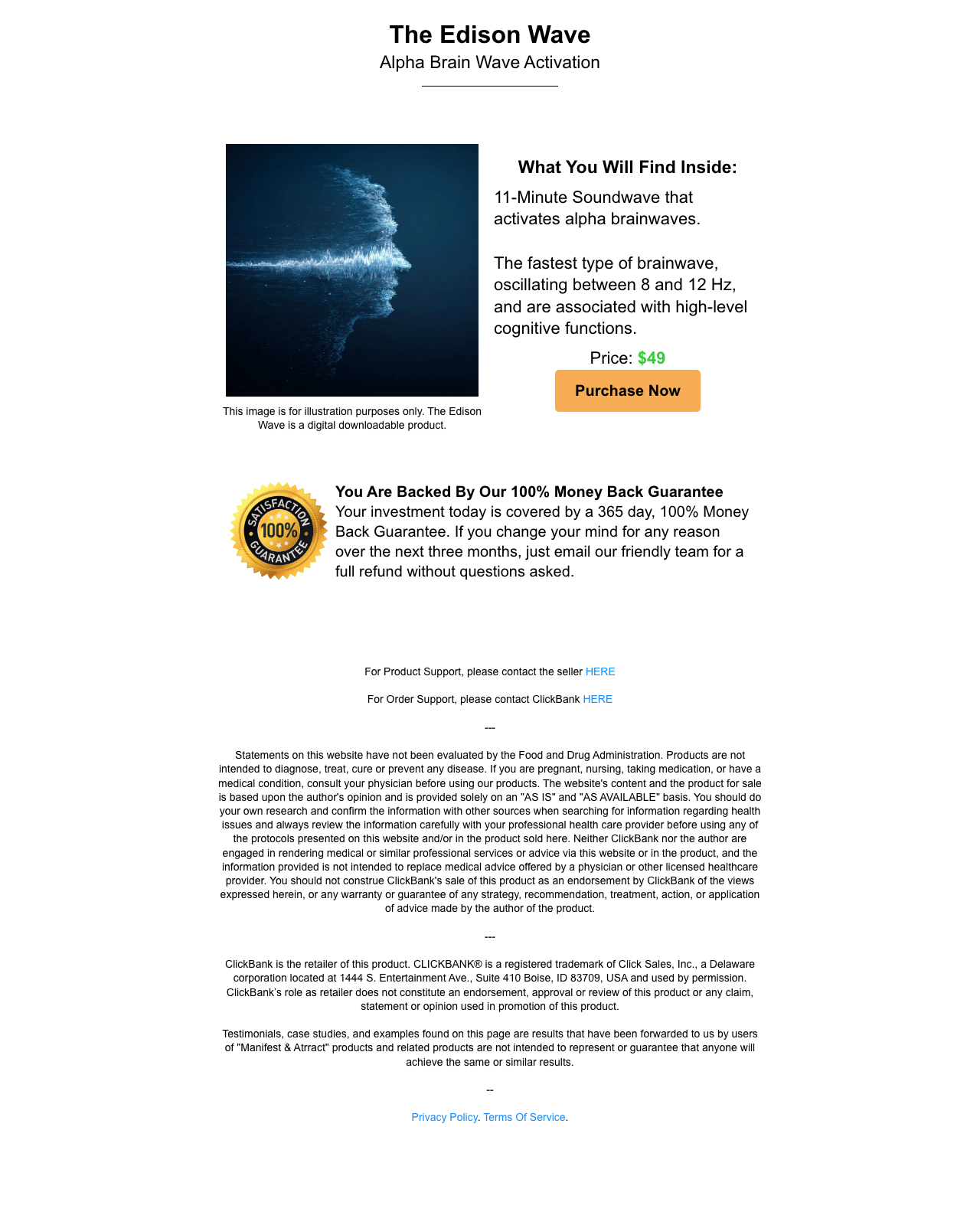 Screenshot of the Edison Wave - Digital Hearing Offer sales page — open current offer