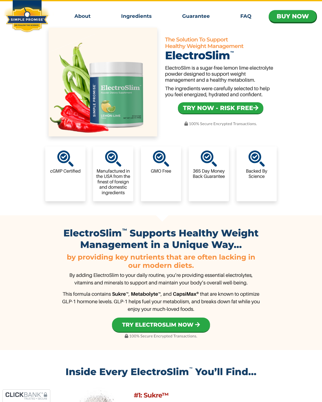 Screenshot of the ElectroSlim | Trending Weight Loss Electrolyte Offer sales page — open current offer