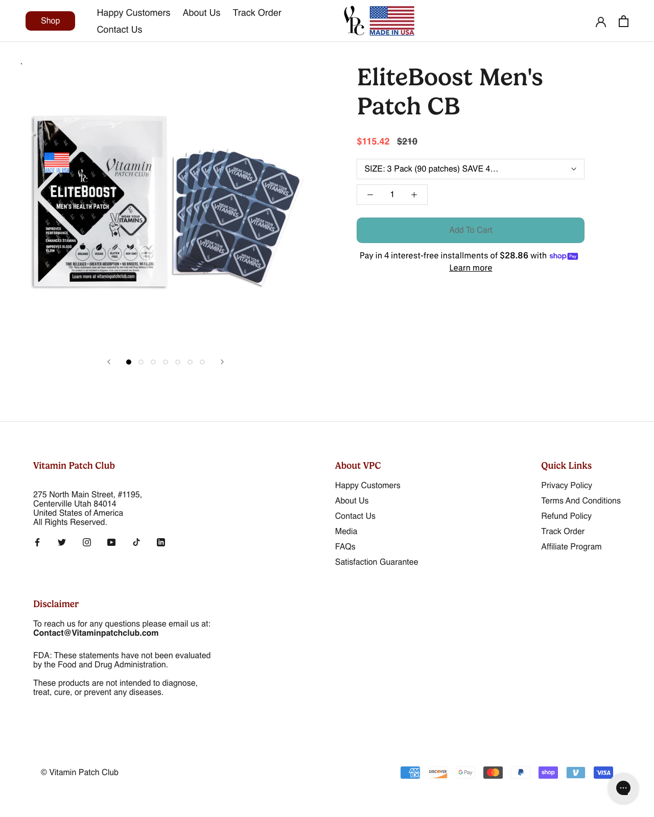 Screenshot of the EliteBoost Men's Patch sales page — open current offer