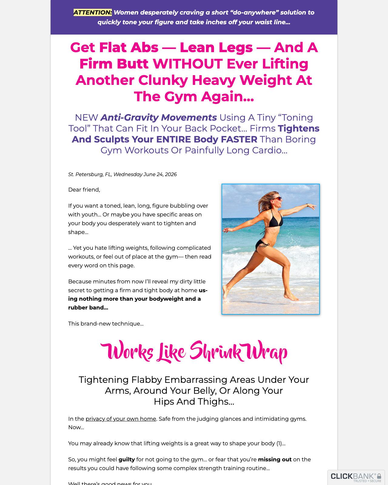 Screenshot of the Firm And Tight Mini Band Workouts sales page — open current offer