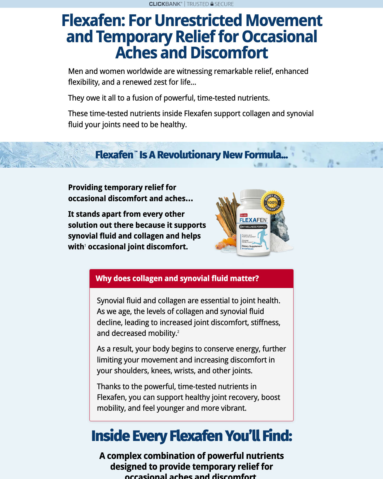 Screenshot of the Flexafen - crazy payout & breakthrough offer for joint & pain relief  sales page — open current offer