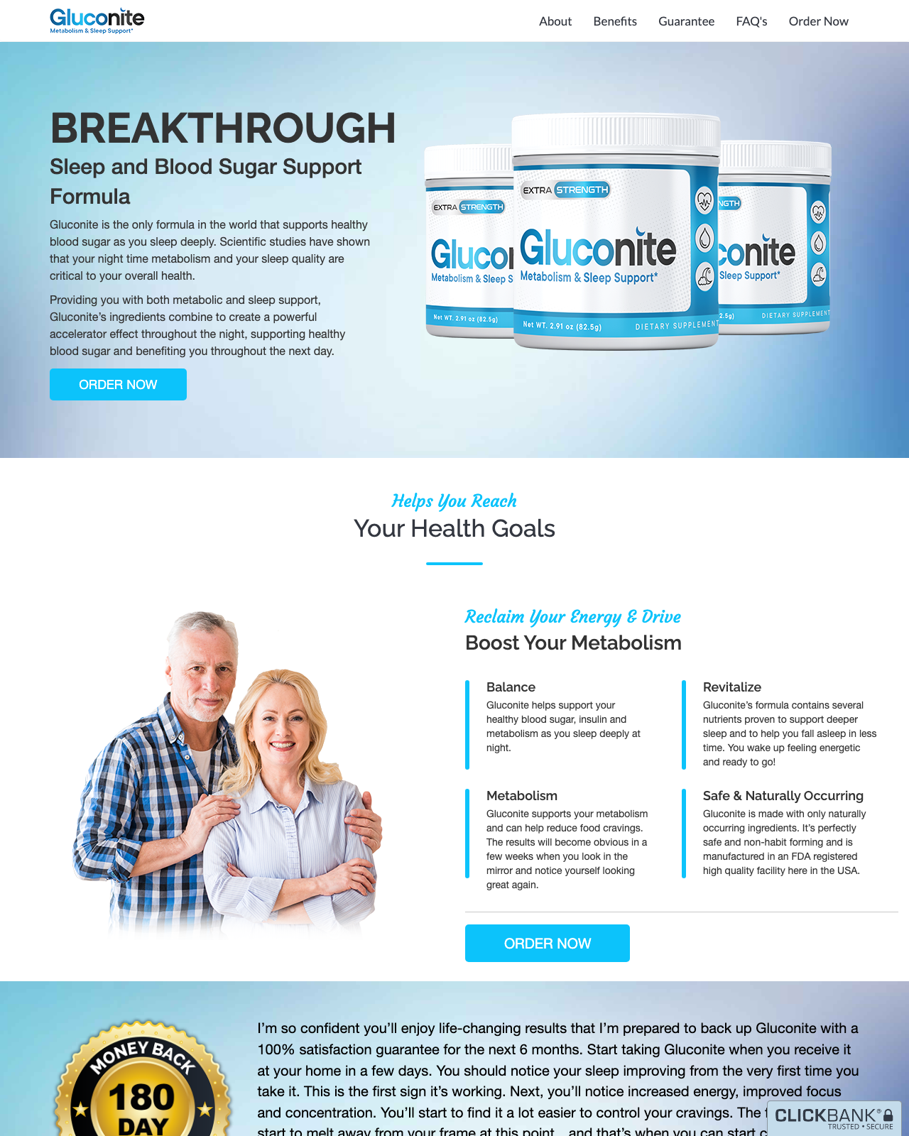 Screenshot of the Gluconite - Destroyer Blood Sugar Offer sales page — open current offer