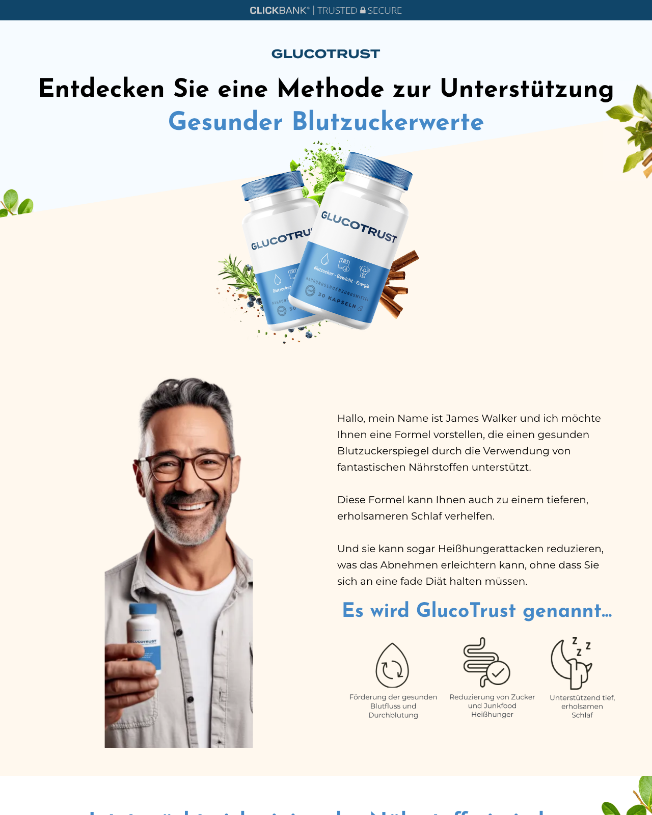 Screenshot of the GlucoTrust (German Version) sales page — open current offer