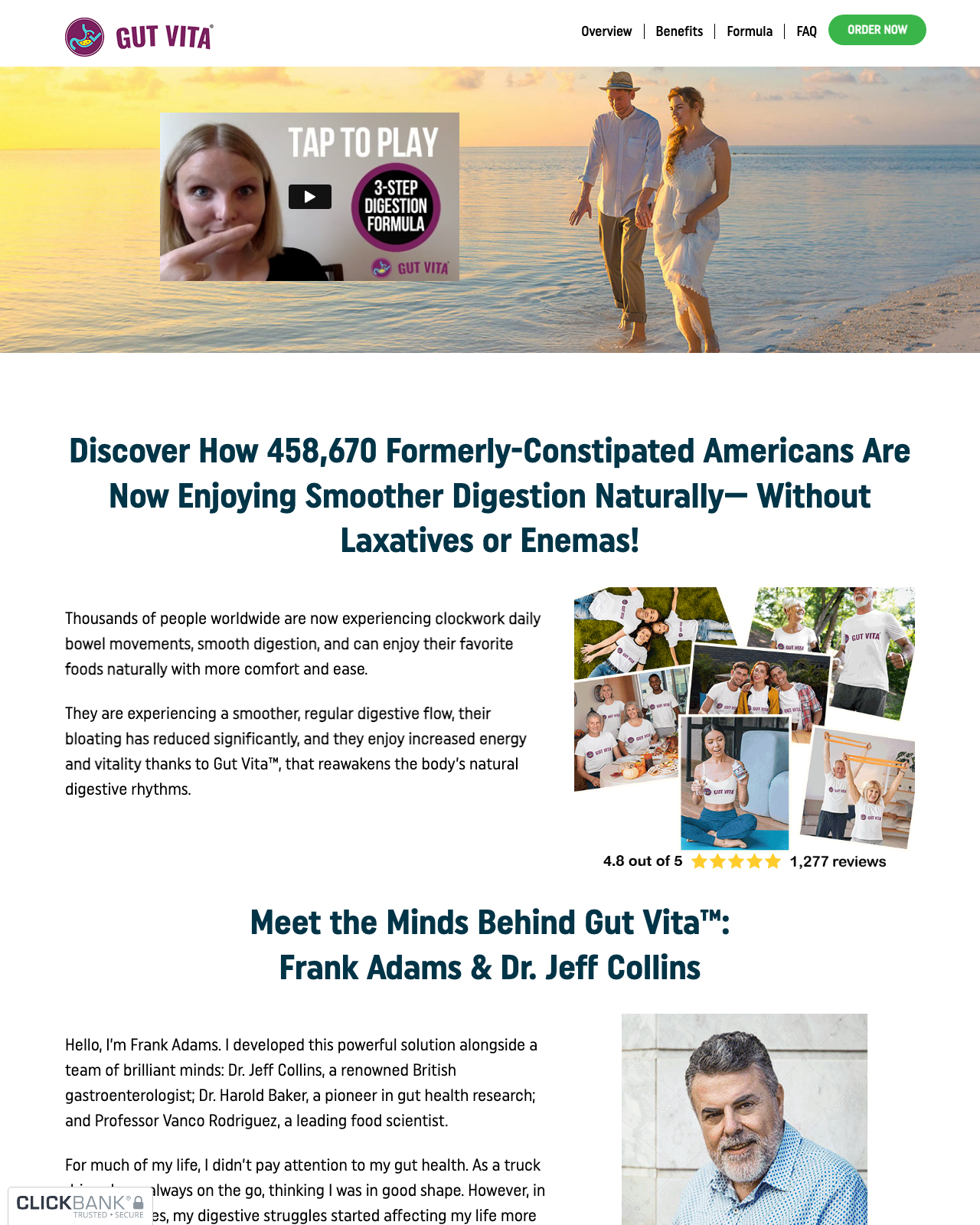 Screenshot of the GUT VITA™ #1 Powerhouse Digestion Offer sales page — open current offer