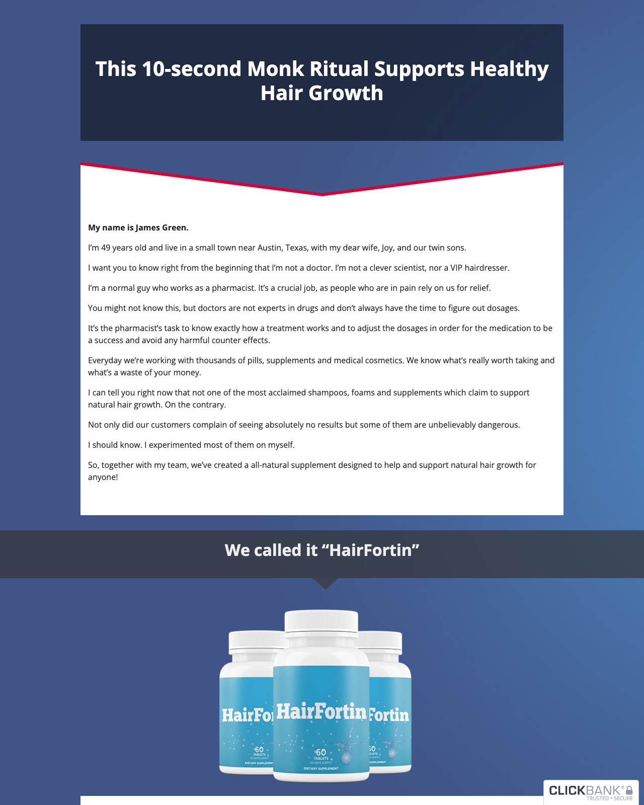 Screenshot of the HairFortin sales page — open current offer