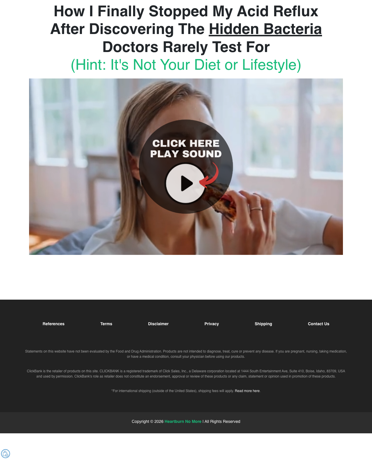 Screenshot of the Heartburn No More(tm) - Clickbank's 7 Figure Acid Reflux Offer sales page — open current offer