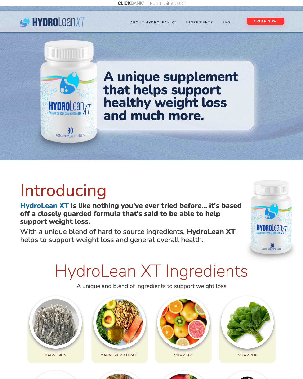 Screenshot of the HydroLean XT - New Blockbuster Effervescent Supplement sales page — open current offer