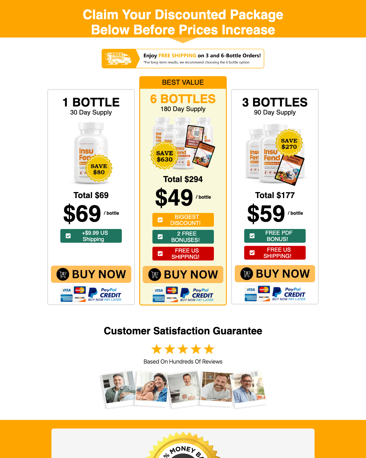 Screenshot of the Insufend sales page — open current offer