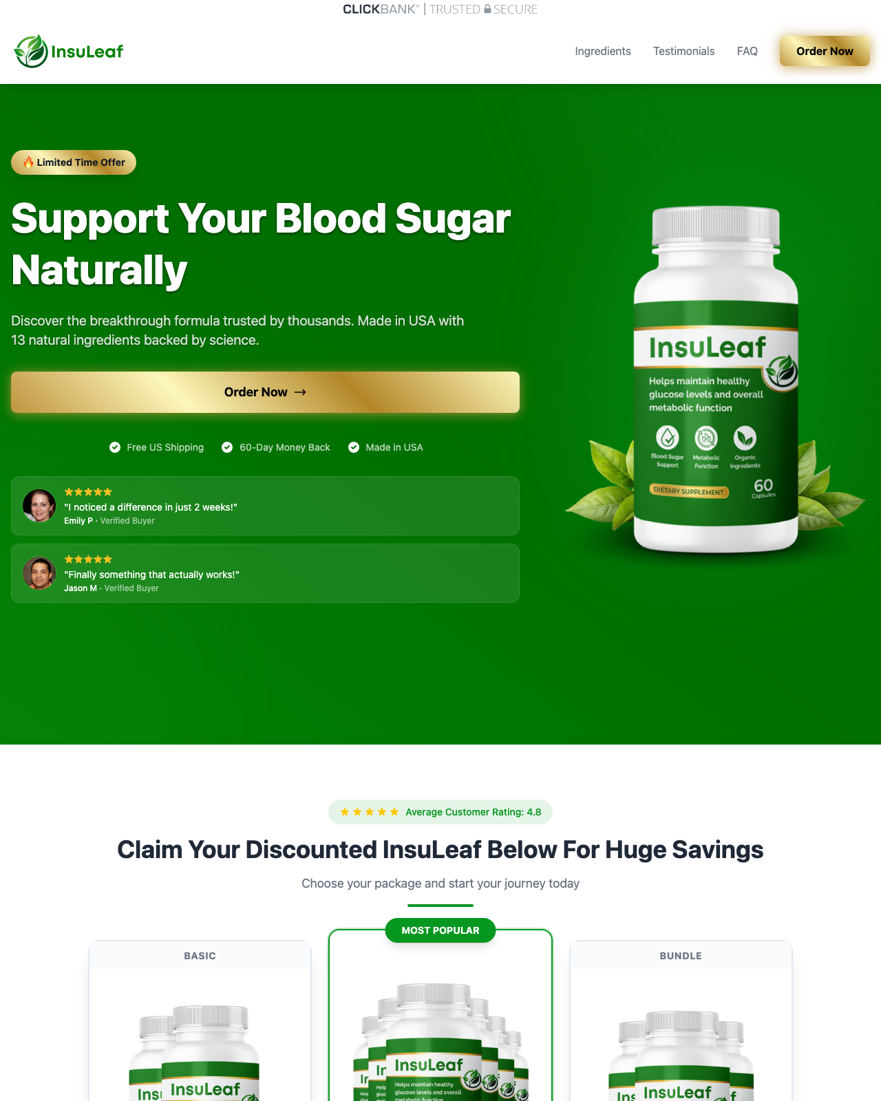 Screenshot of the InsuLeaf – Explosive Blood Sugar Offer | Huge Commissions | Scales! sales page — open current offer