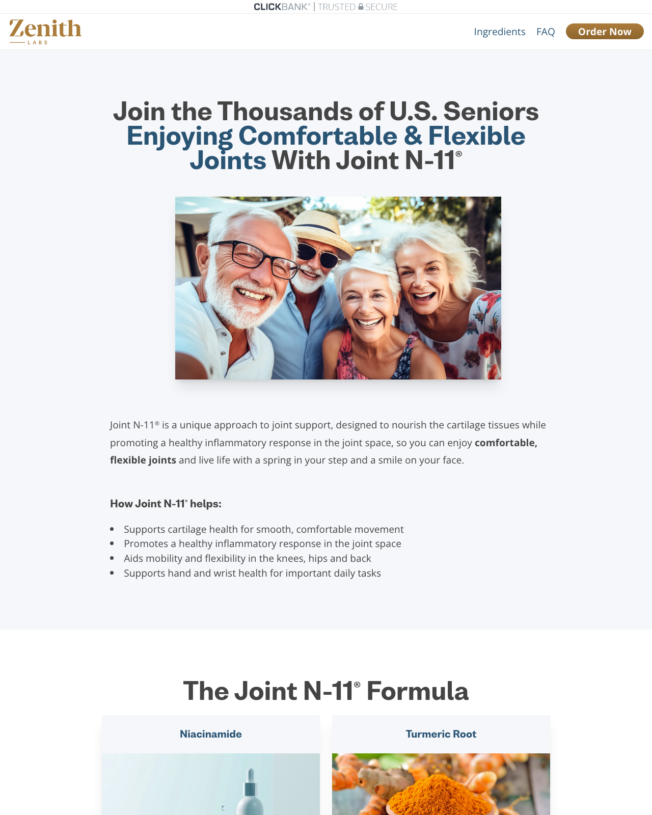 Screenshot of the Joint N-11 – A Top-Performing Joint Health Supplement! sales page — open current offer