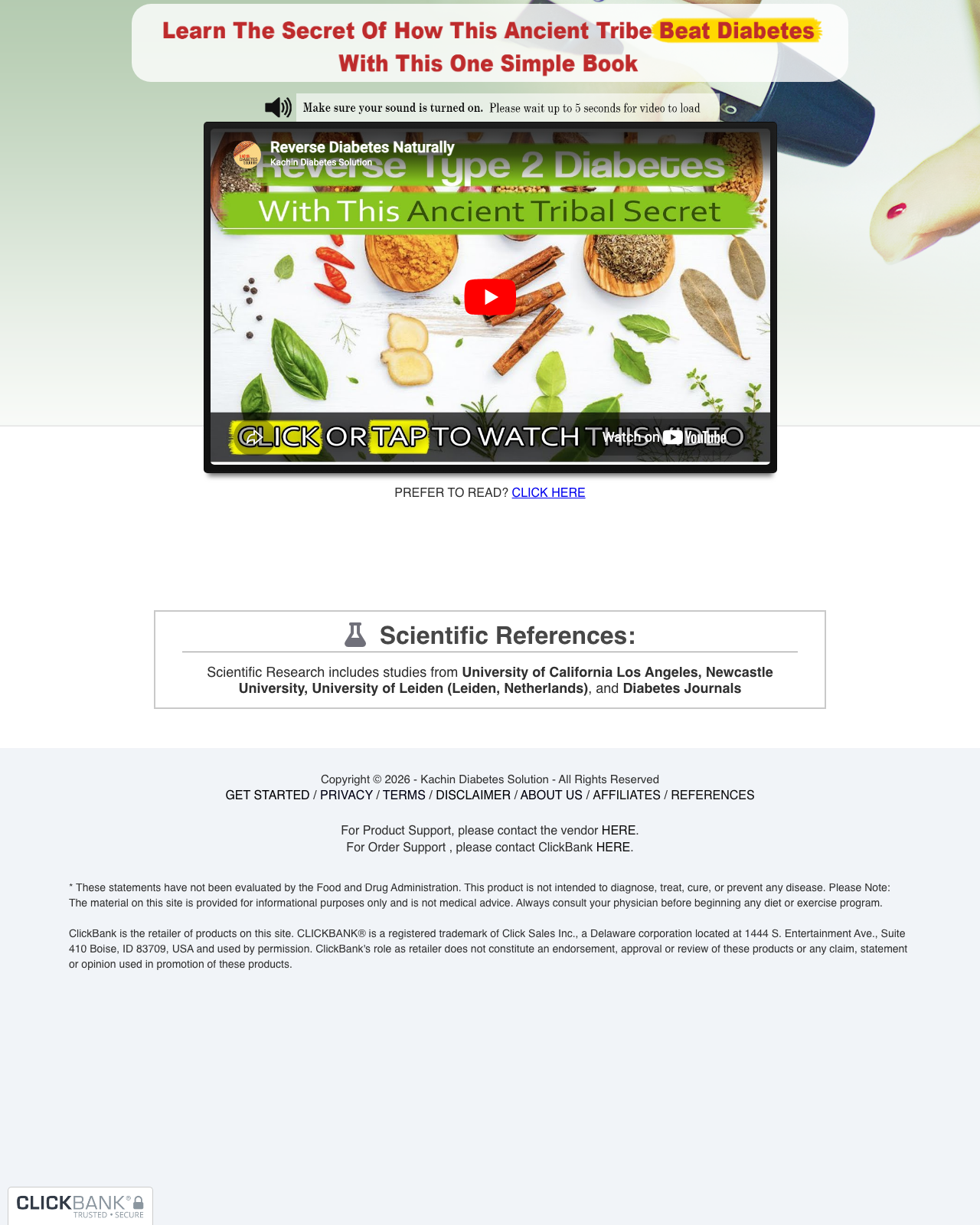 Screenshot of the Kachin Diabetes Solution - Top Diabetes Health Offer. Huge EPC's sales page — open current offer