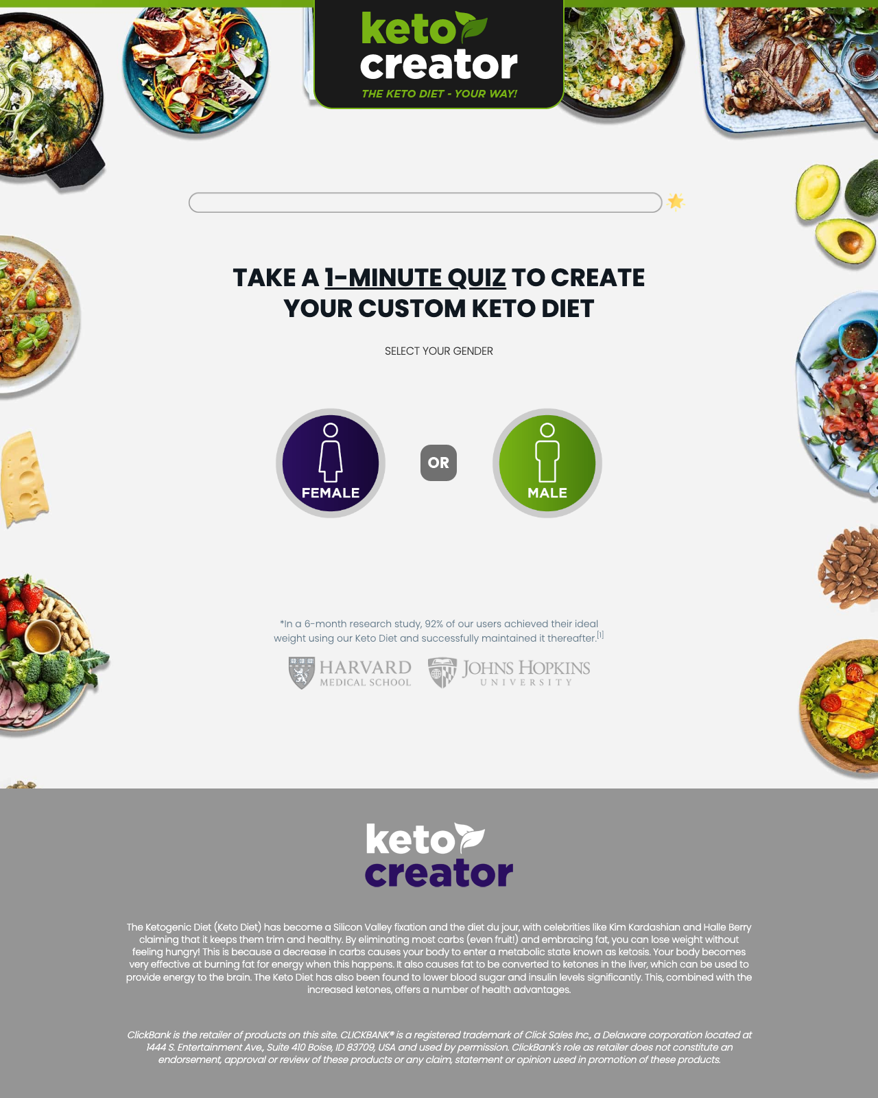 Screenshot of the Keto Creator - Custom Ketogenic Diet Quiz sales page — open current offer