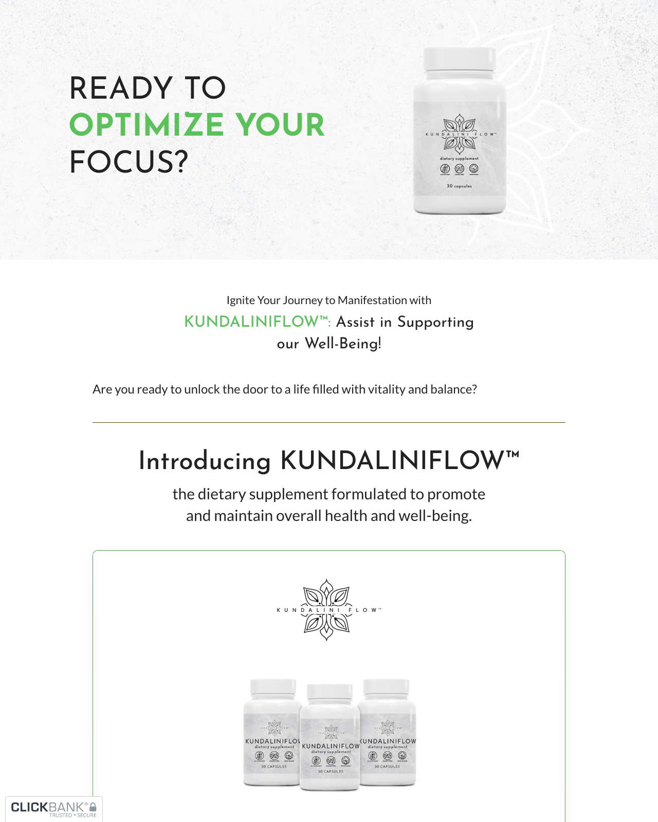 Screenshot of the KundaliniFlow- Manifesting Energy that makes you prosper sales page — open current offer
