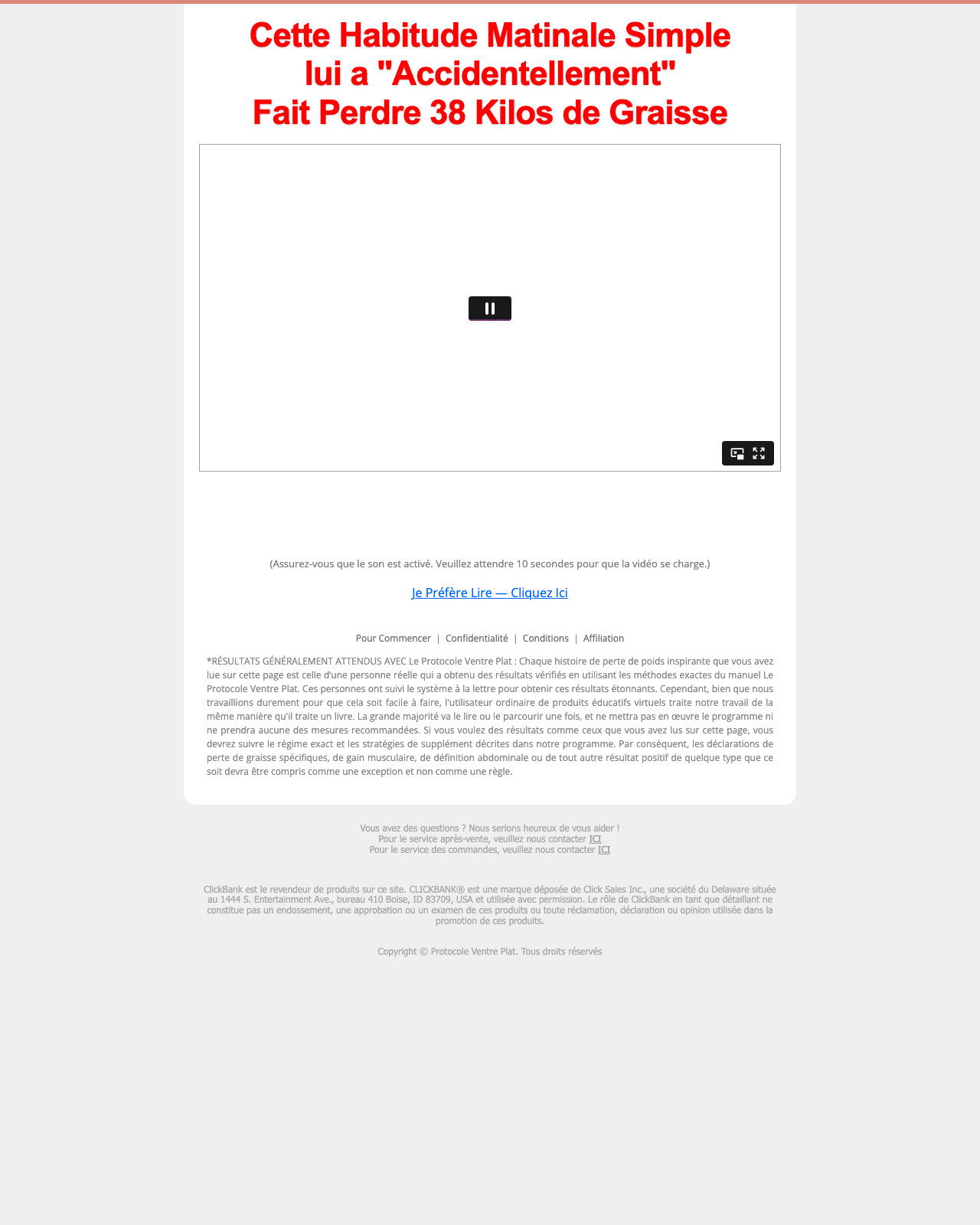 Screenshot of the Le Protocole Ventre Plat - FLAT BELLY FIX French Version sales page — open current offer