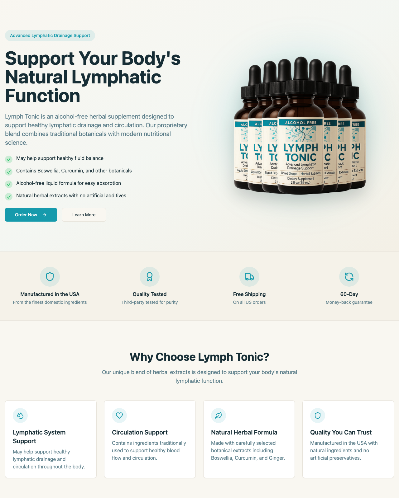 Screenshot of the LYMPH TONIC - Killer NEW Lymphedema/Water Retention Offer sales page — open current offer