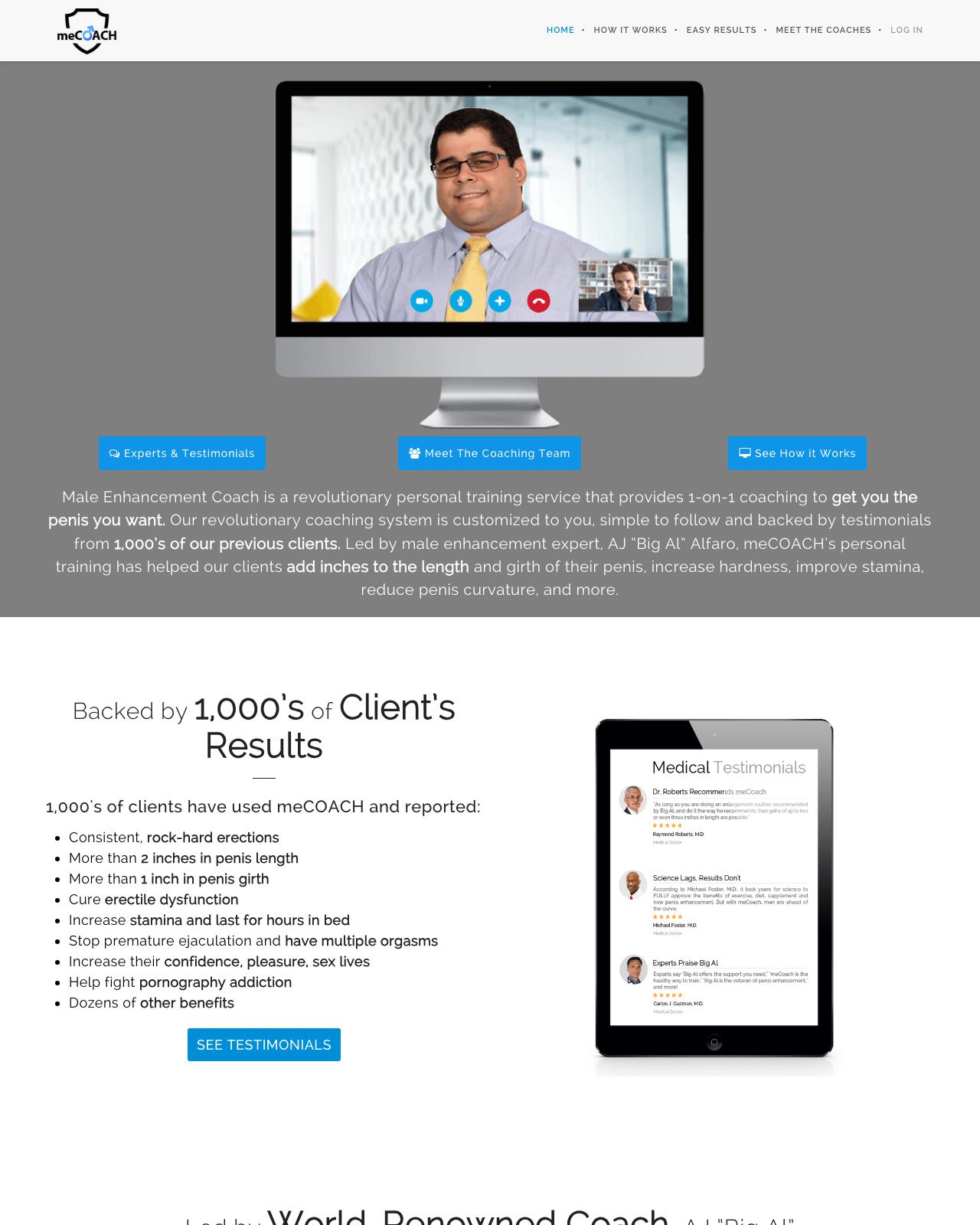 Screenshot of the Male Enhancement Coach: $100+ Sale, Highest Converting CB Site sales page — open current offer