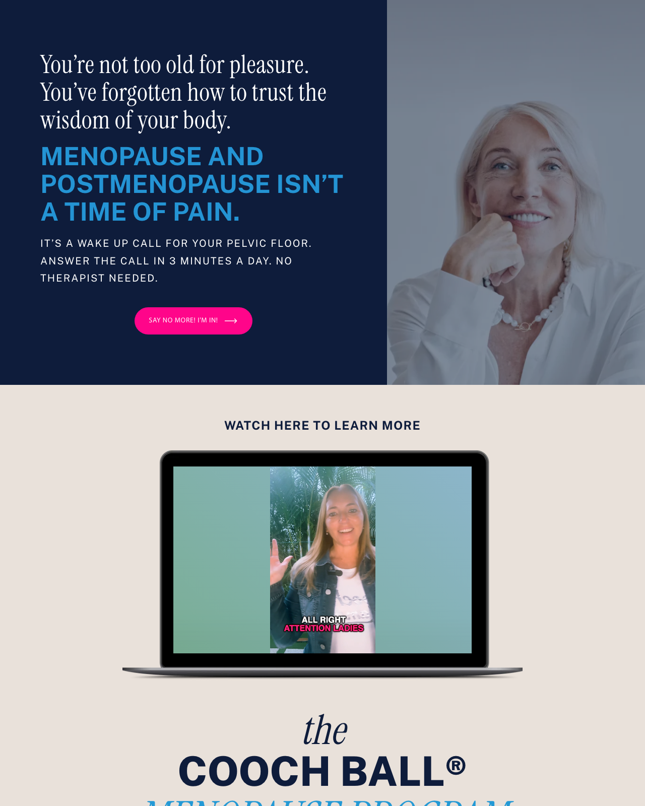 Screenshot of the Menopause D-I-We Cooch Ball Program sales page — open current offer