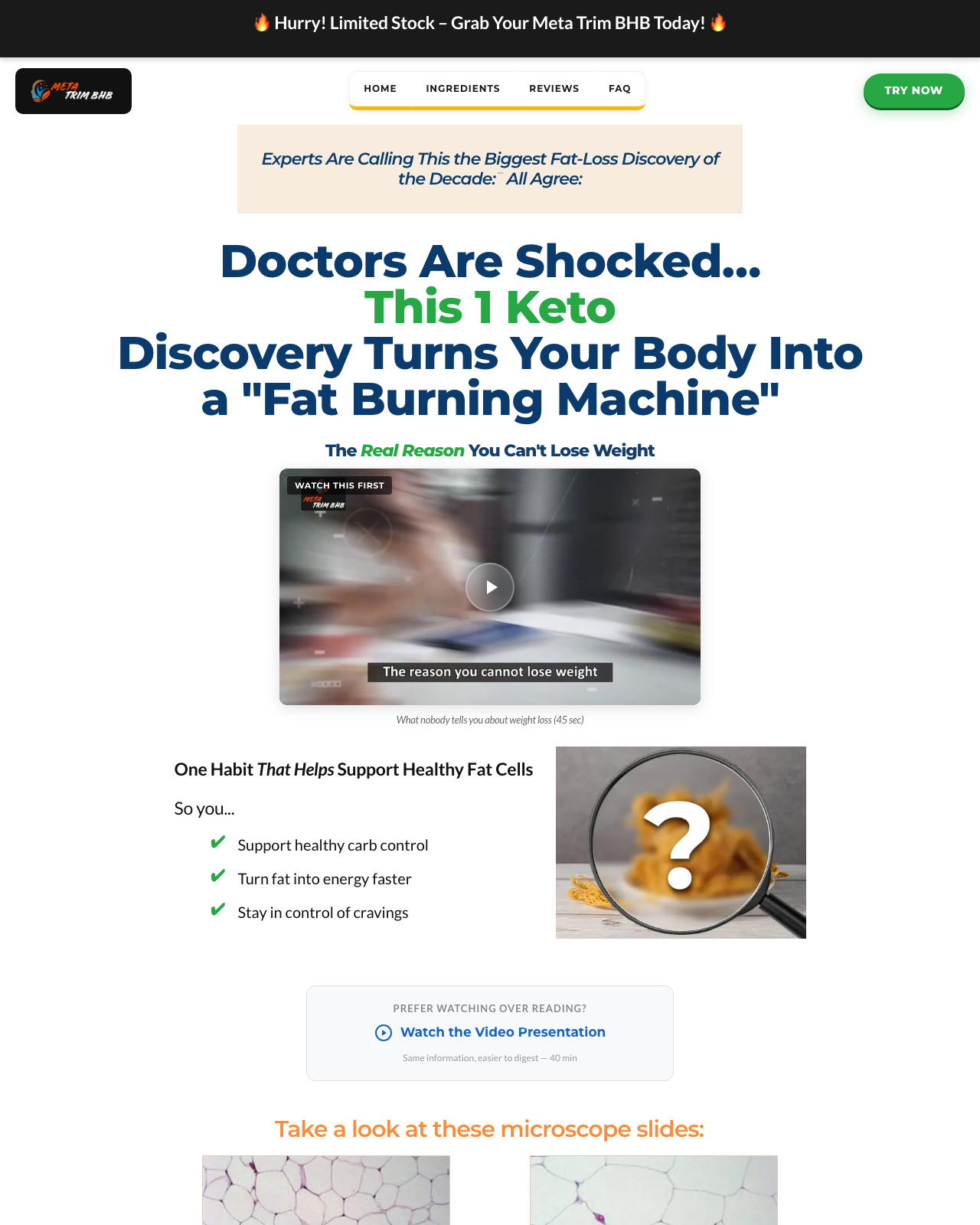 Screenshot of the Meta Trim BHB — #1 Keto Formula Crushing Weight Loss Offers in 2025 sales page — open current offer