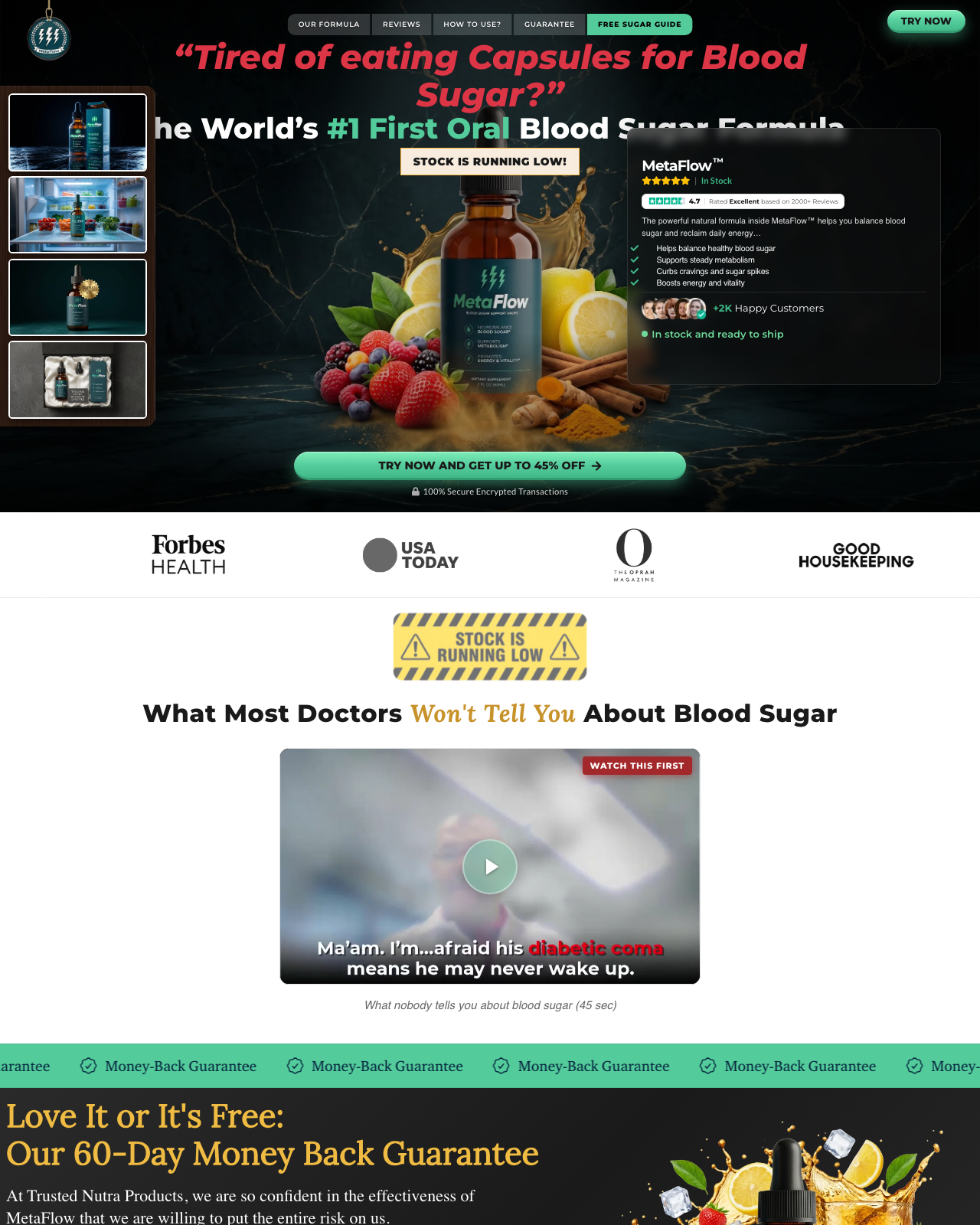 Screenshot of the MetaFlow - HOT New Blood Sugar Support Drops For 2026 sales page — open current offer