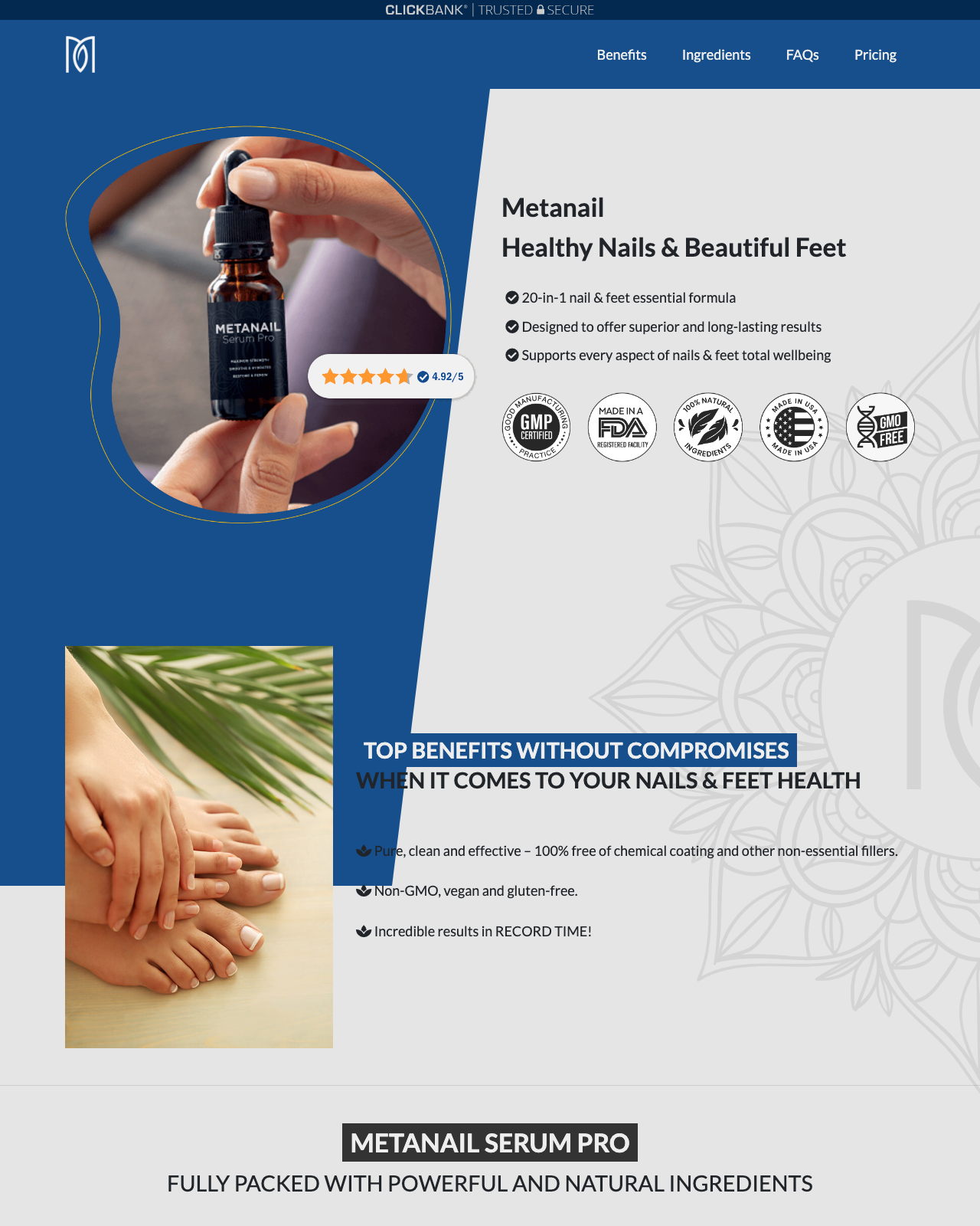 Screenshot of the Metanail Complex - New Top Nail Offer sales page — open current offer