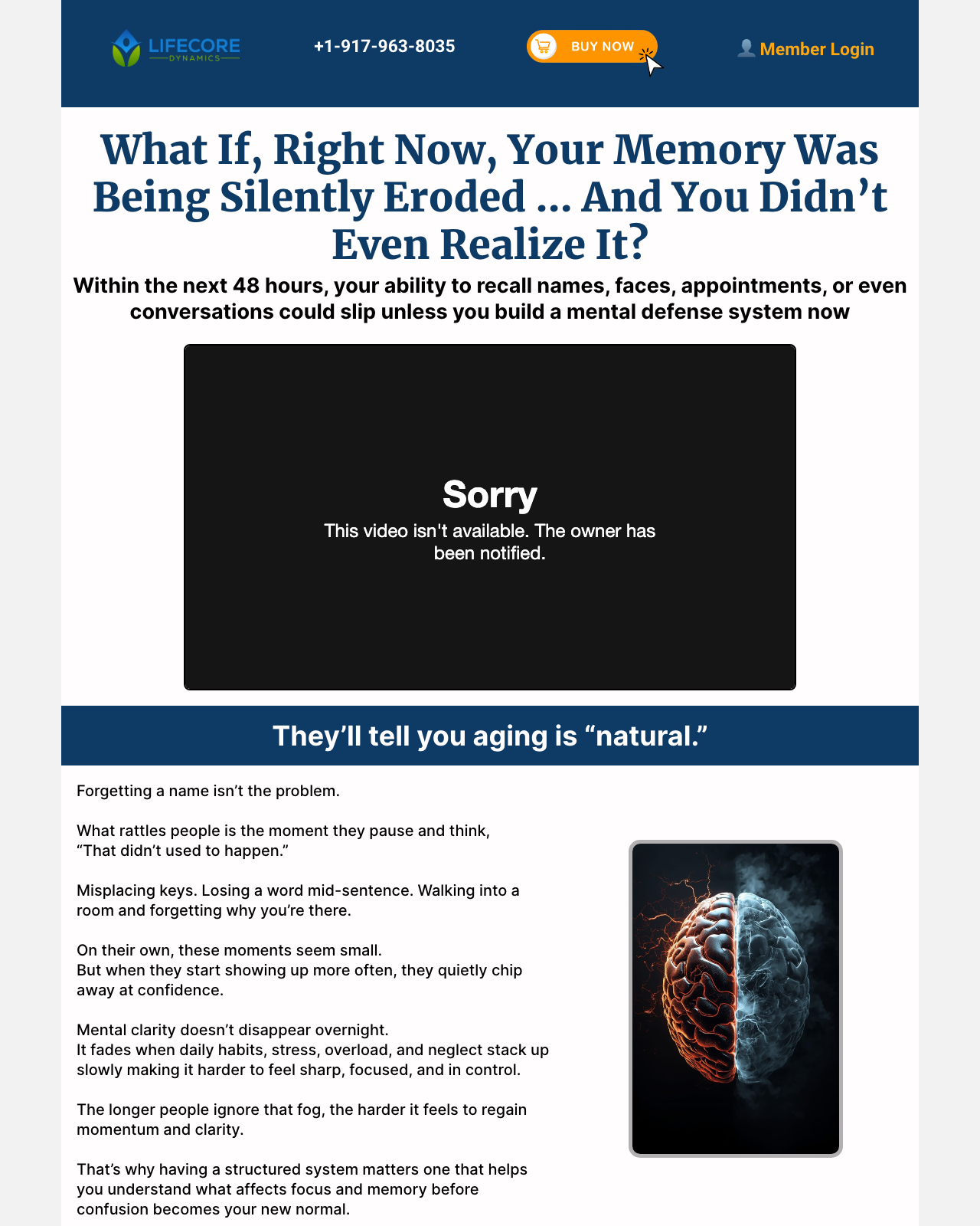 Screenshot of the Mind Armor - The Brain Defense System sales page — open current offer