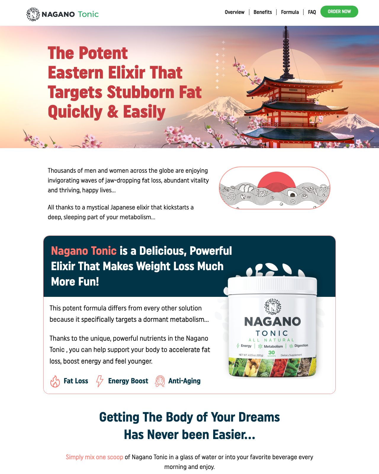 Screenshot of the Nagano Tonic - $5 EPCs sales page — open current offer
