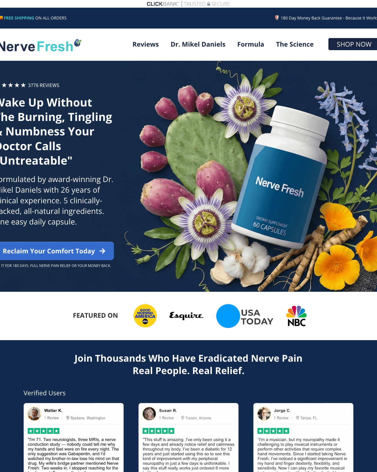 Screenshot of the Nerve Fresh - NEW TOP NEUROPATHY PRODUCT FOR 2025 sales page — open current offer