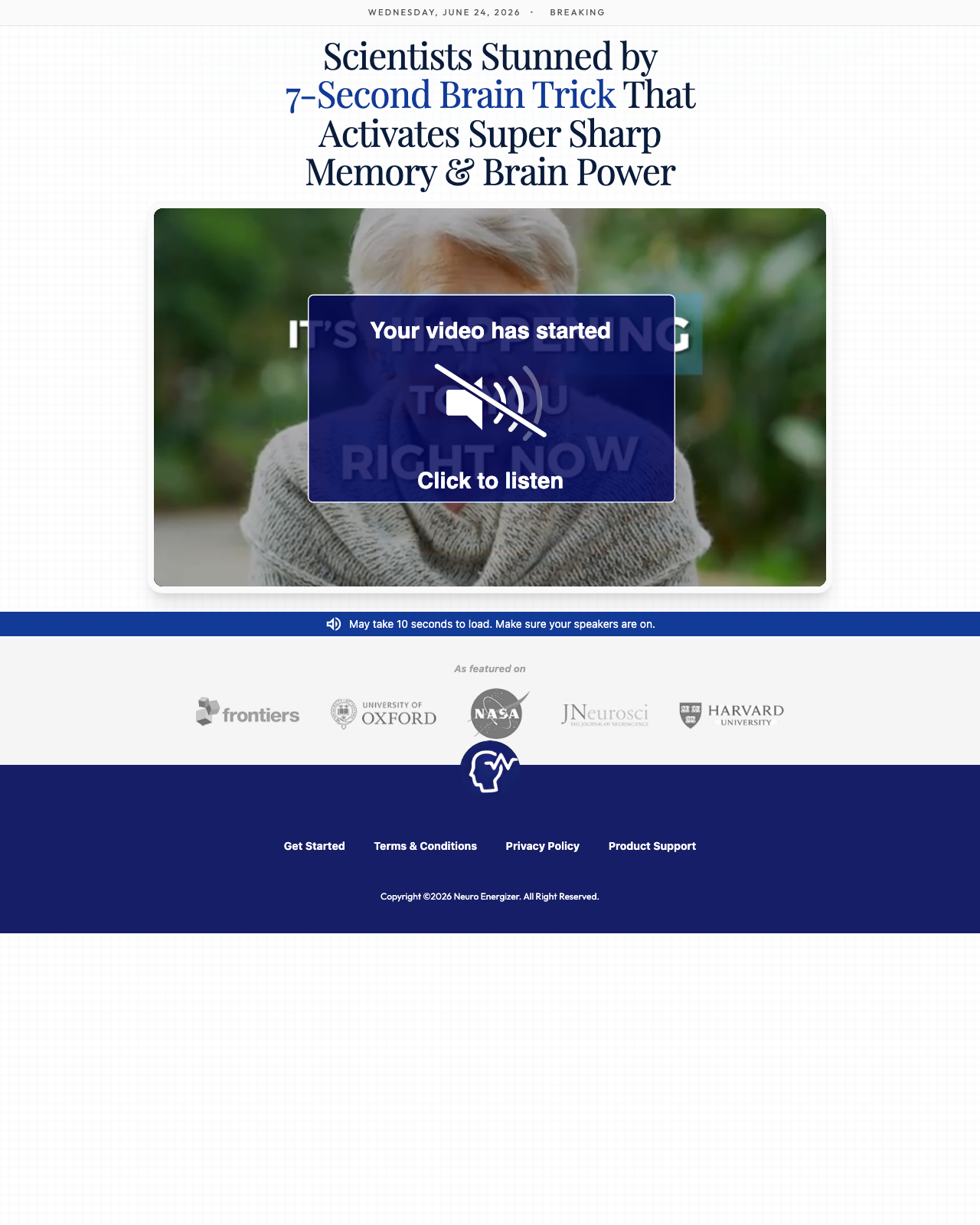 Screenshot of the Neuro Energizer sales page — open current offer