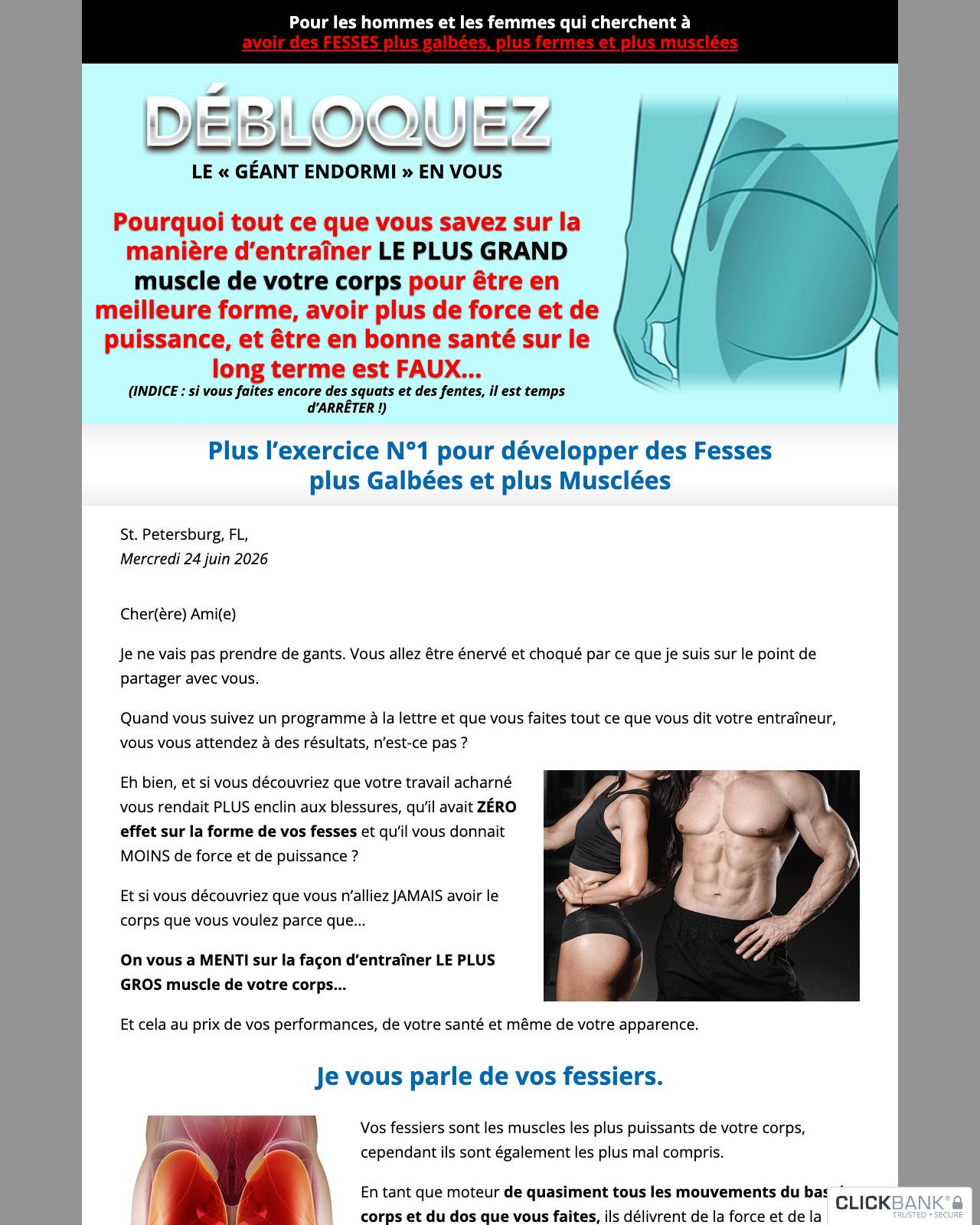 Screenshot of the NOUVELLE OFFRE ÉTÉ 2019 // Débloquez Vos Fessiers sales page — open current offer