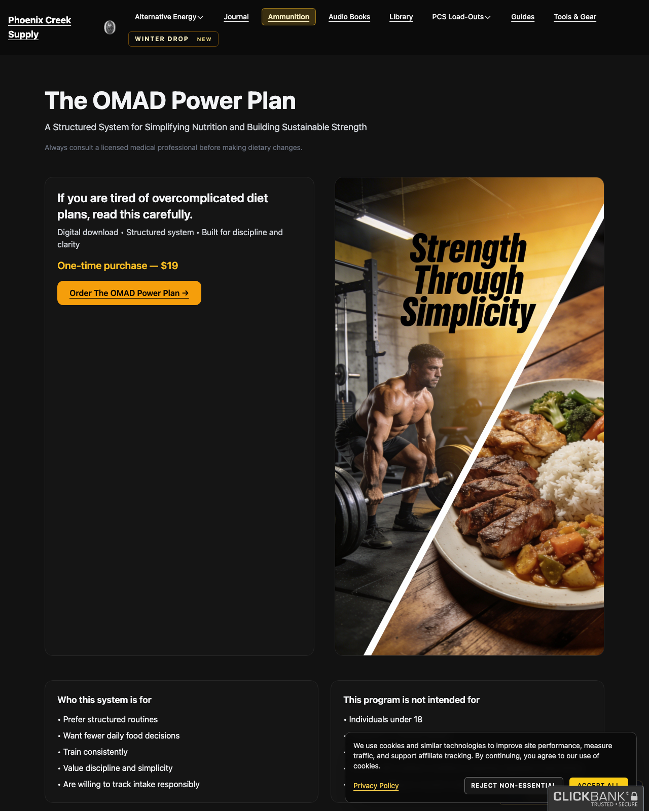Screenshot of the OMAD Power Plan sales page — open current offer