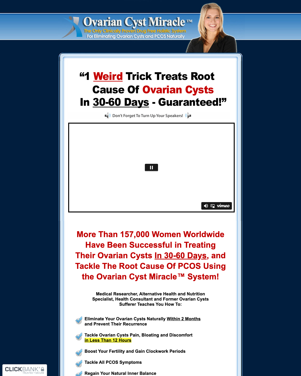 Screenshot of the Ovarian Cyst Miracle (tm): *$39/Sale! Top Ovarian Cysts Site on CB! sales page — open current offer
