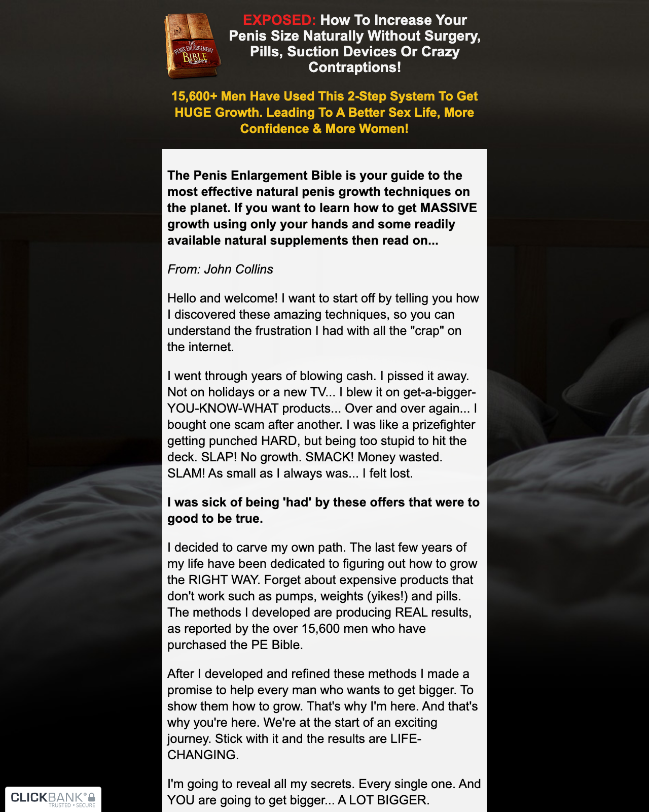 Screenshot of the Penis Enlargement Bible #1 PE Offer On CB - Awesome EPC's sales page — open current offer