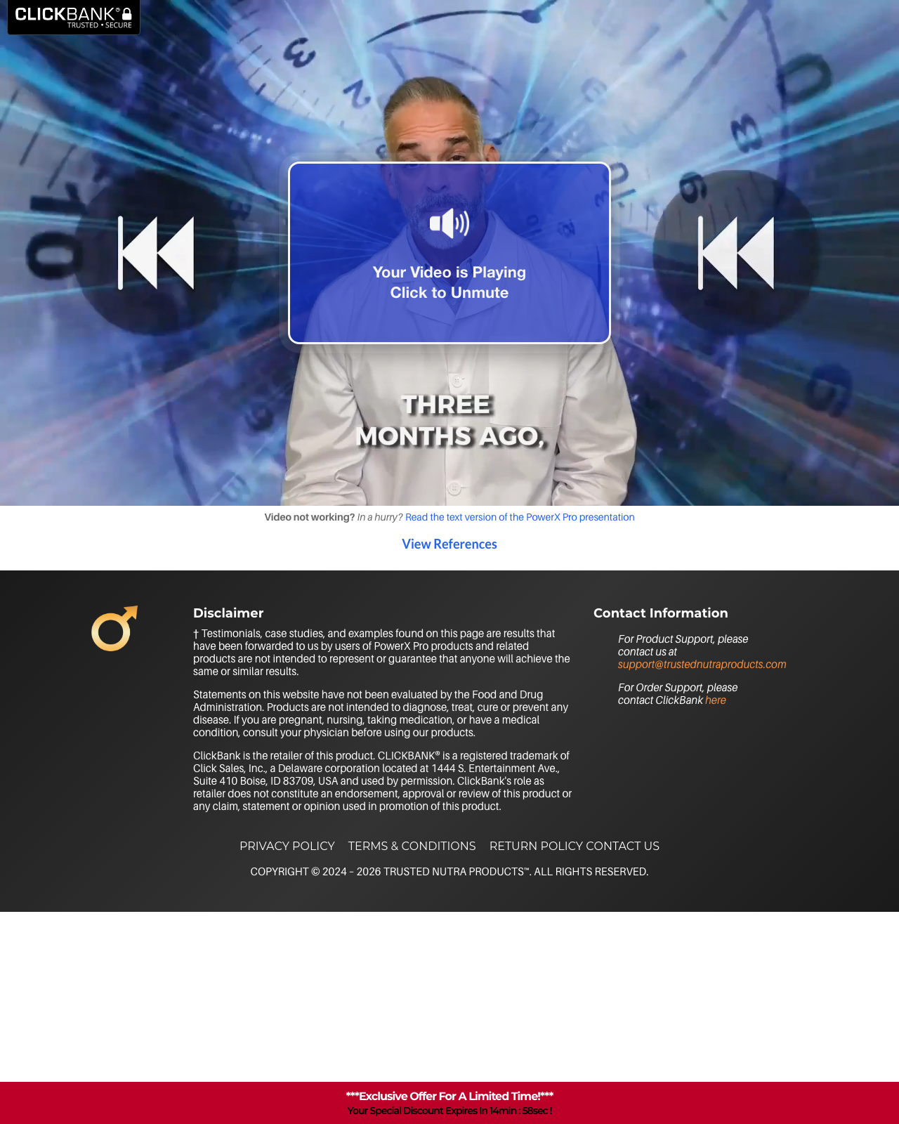 Screenshot of the PowerX Pro — #1 Male Performance Formula Crushing ED Offers in 2026 sales page — open current offer