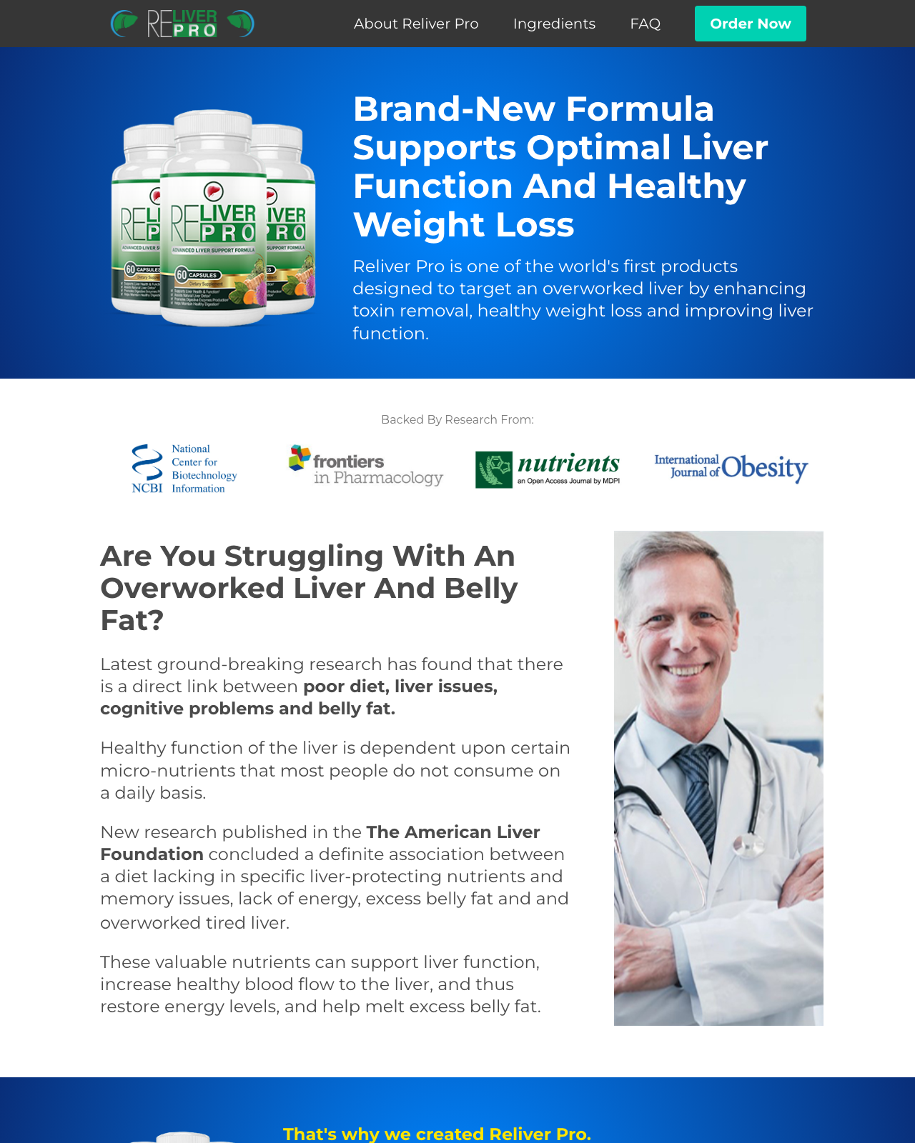 Screenshot of the RELIVER- #1 Highest Converting Liver & Weight Loss Supplement! sales page — open current offer