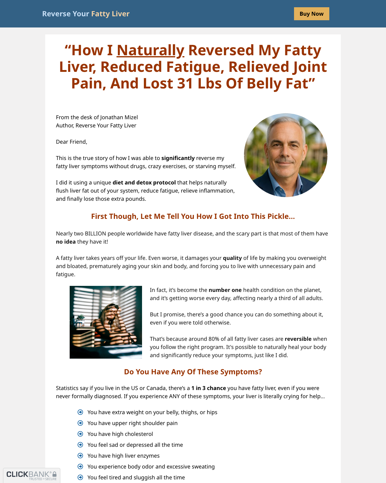 Screenshot of the Reverse Your Fatty Liver 100% Naturally sales page — open current offer