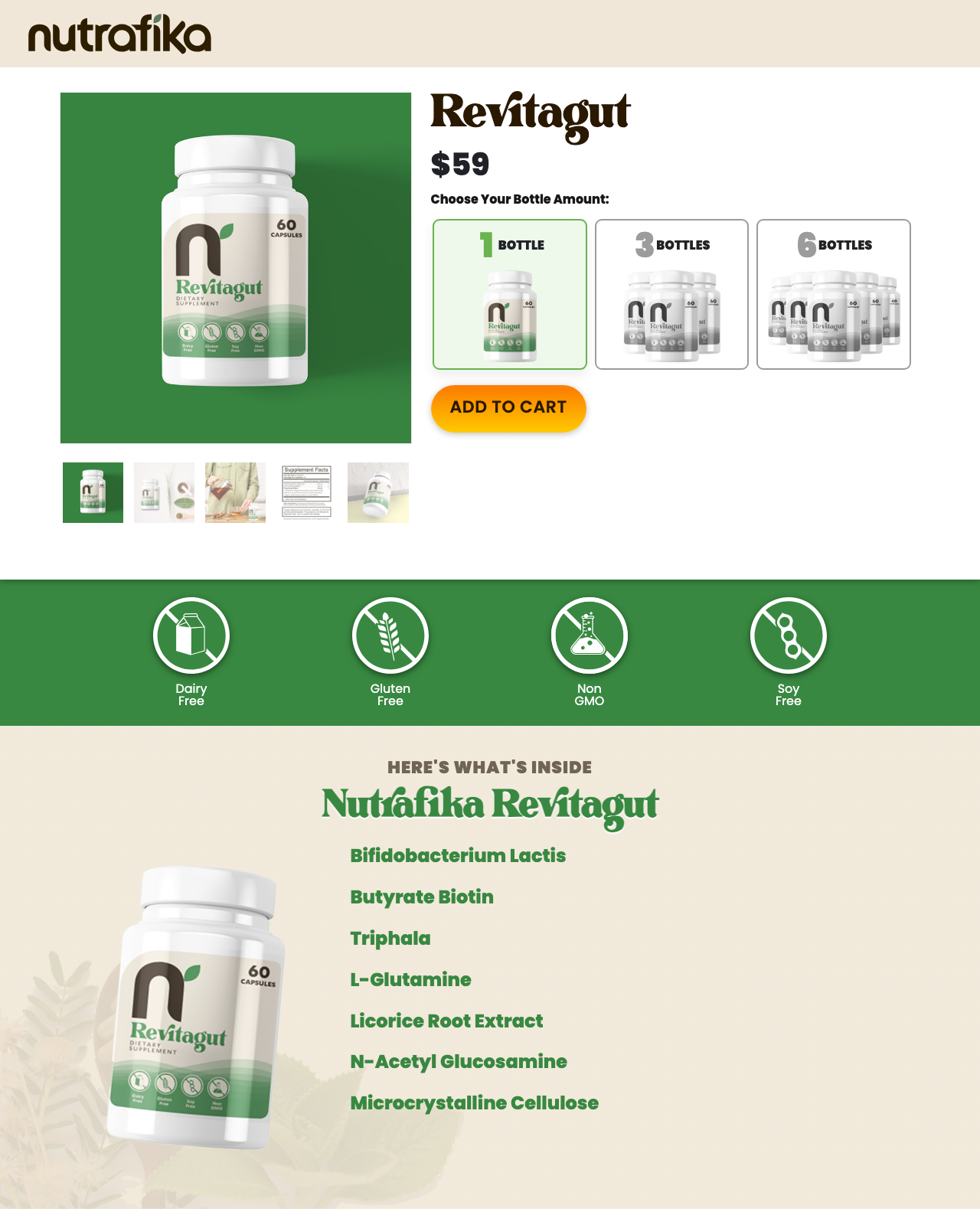 Screenshot of the Revitagut - NEW Gut Health Supplement - 50% Commission Full Funnel sales page — open current offer
