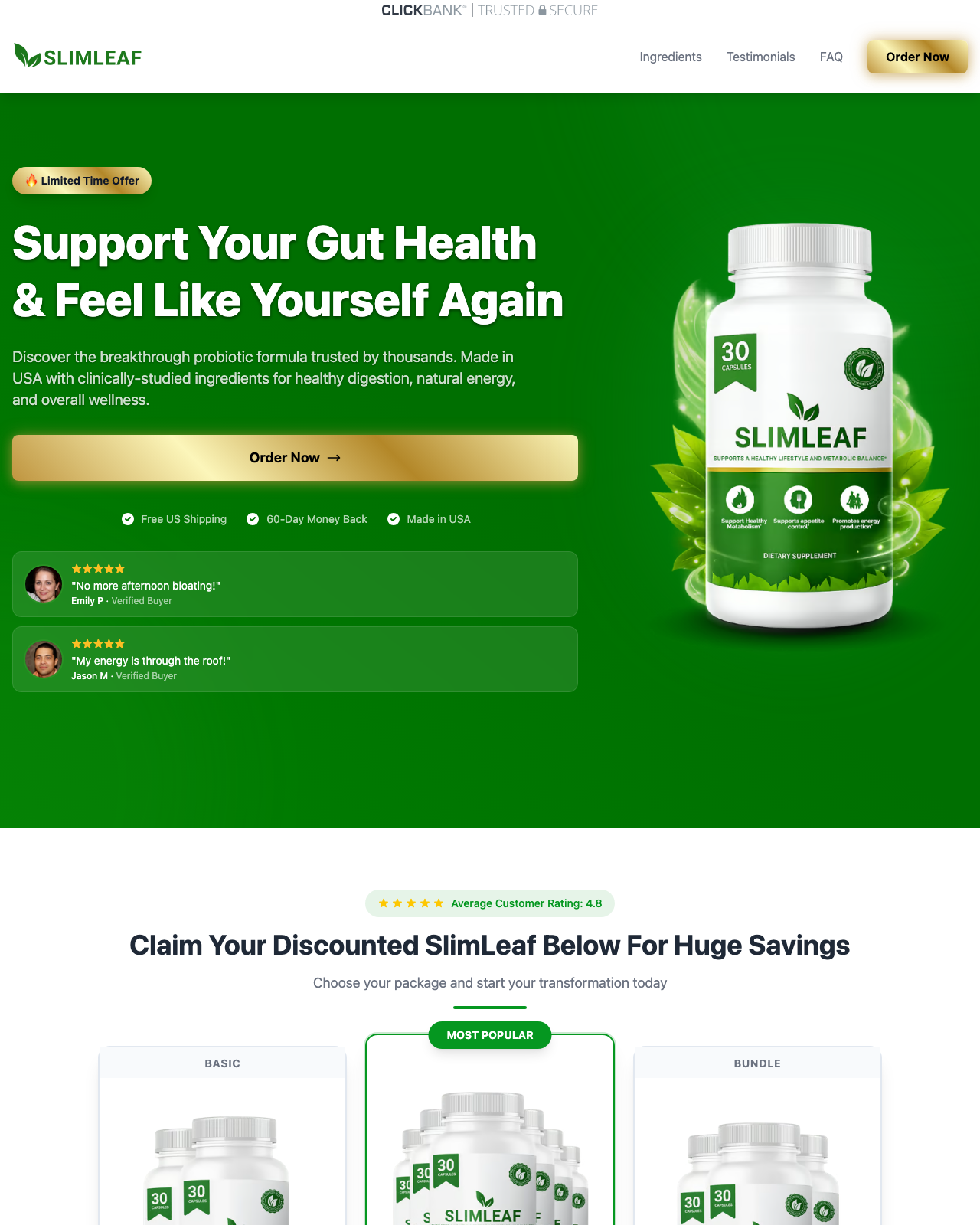 Screenshot of the SlimLeaf – High-Converting Weight Loss Offer | Huge Commissions! sales page — open current offer