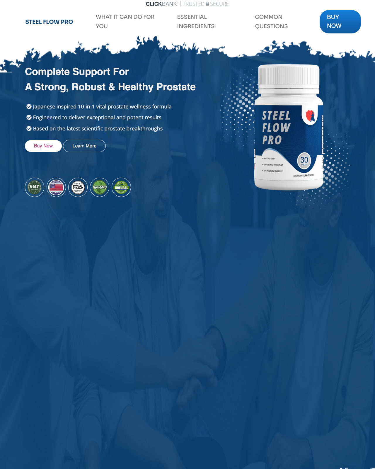 Screenshot of the Steel Flow Pro - Top Prostate/Men's Health Offer sales page — open current offer