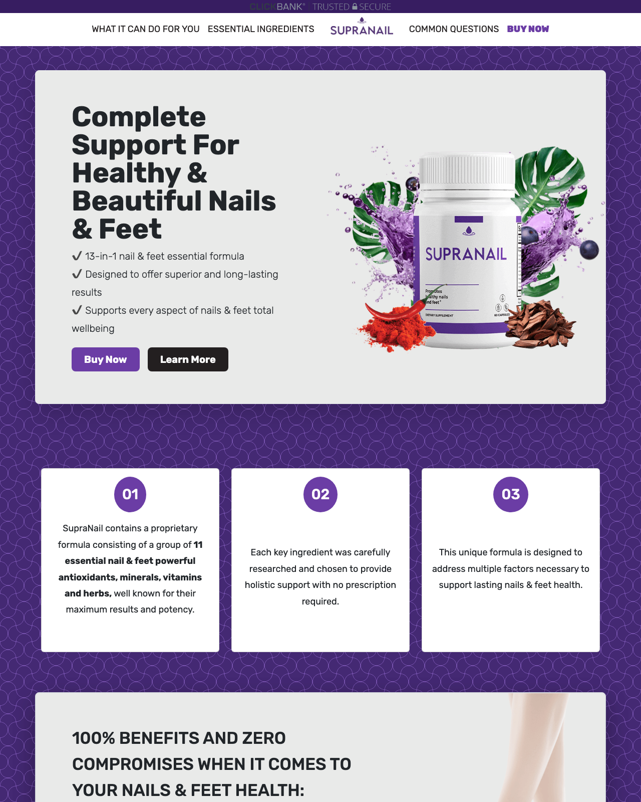 Screenshot of the SUPRANAIL - New DUAL FUNGUS Offer sales page — open current offer